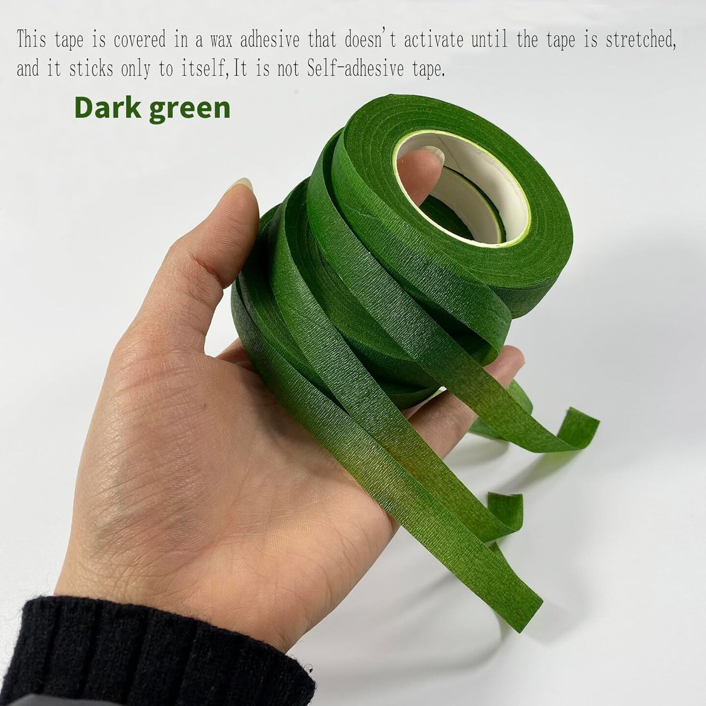 4 Rolls Dark Green Floral Tape – 1/2 Inch Flower Stem Wrap for Bouquets, Floral Arranging and Crafts