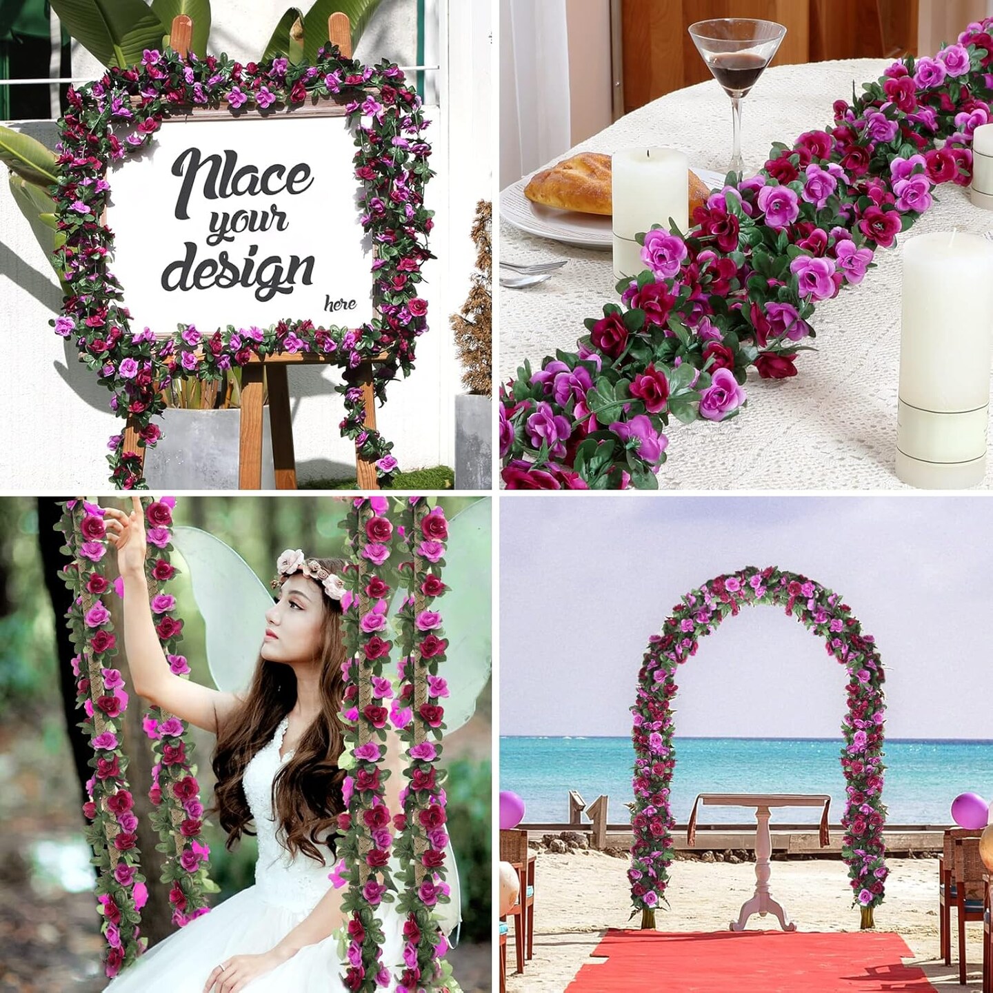 Flower Garland - 5 Strand 41Ft Rose Vines for Bedroom (Purple)