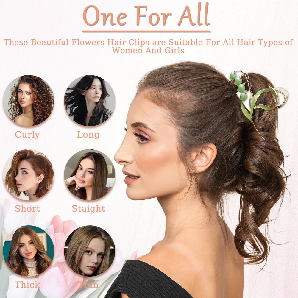 6 Pcs Flower Metal Claw Hair Clips, Large Lilies and Orchid Designs, Fashion Hair Accessories