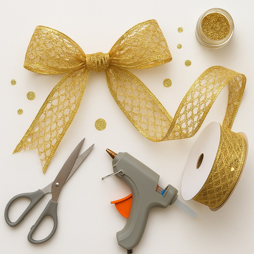 Designer’s Shop WR 63-5115 2.5” x 10 yard Holiday Metallic Gold Sparking Glitter Mesh wired edge ribbons