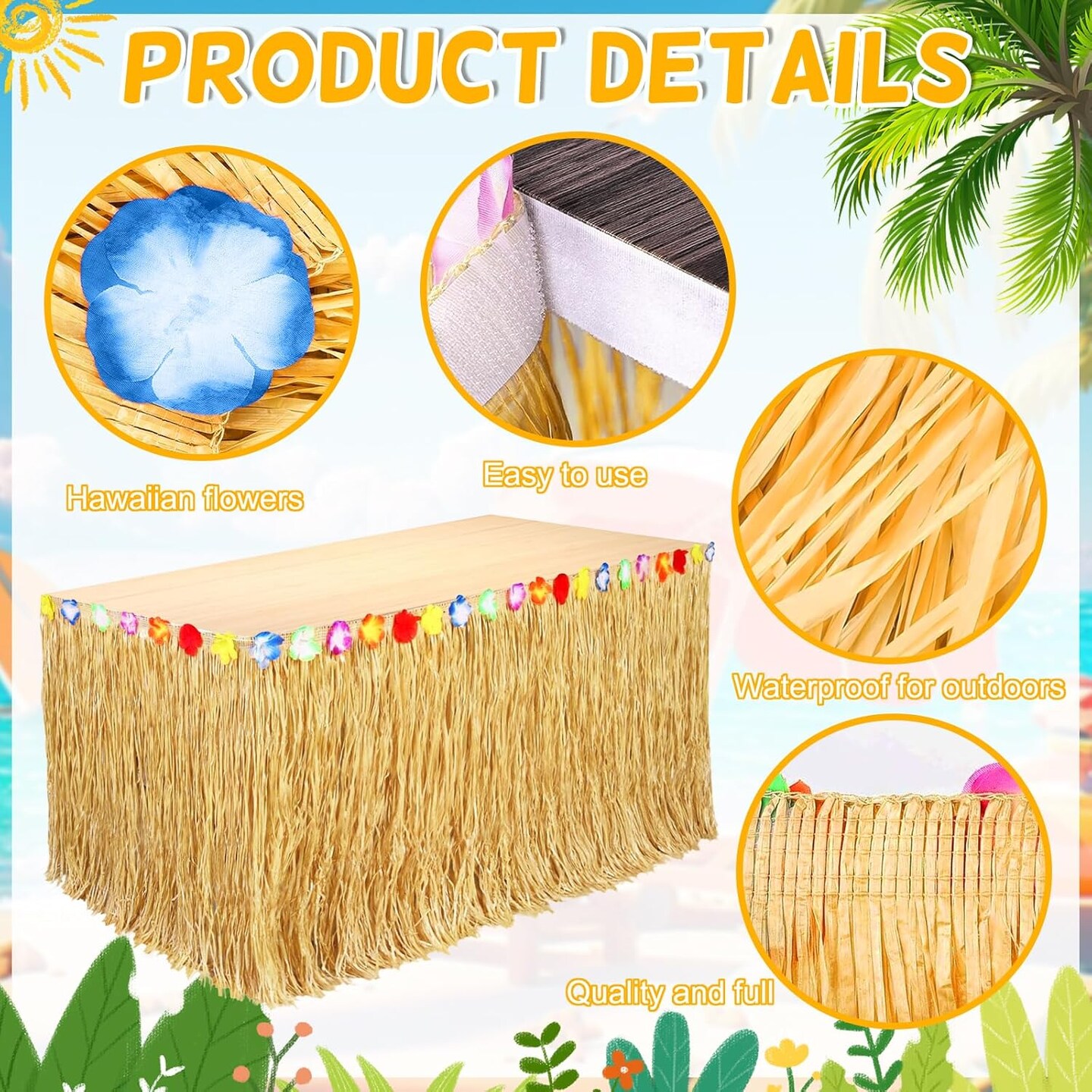 2 Pack Table Skirt Luau Party Decorations, Flower 53.2" X 29.5" Grass Table Skirts(A-2 Pack)