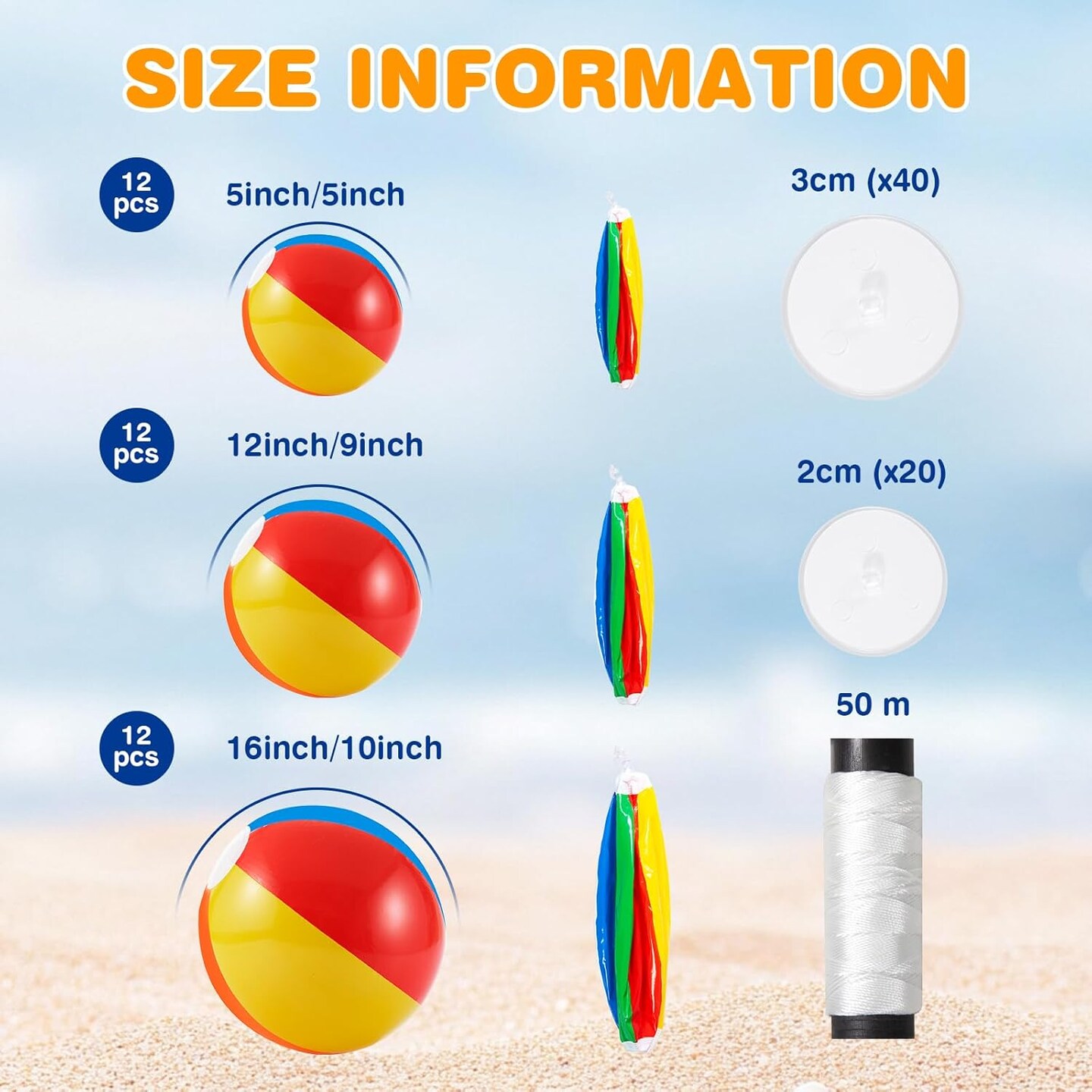 36 Pcs Inflatable Beach Balls Decorations - (5in, 12in, 16in)
