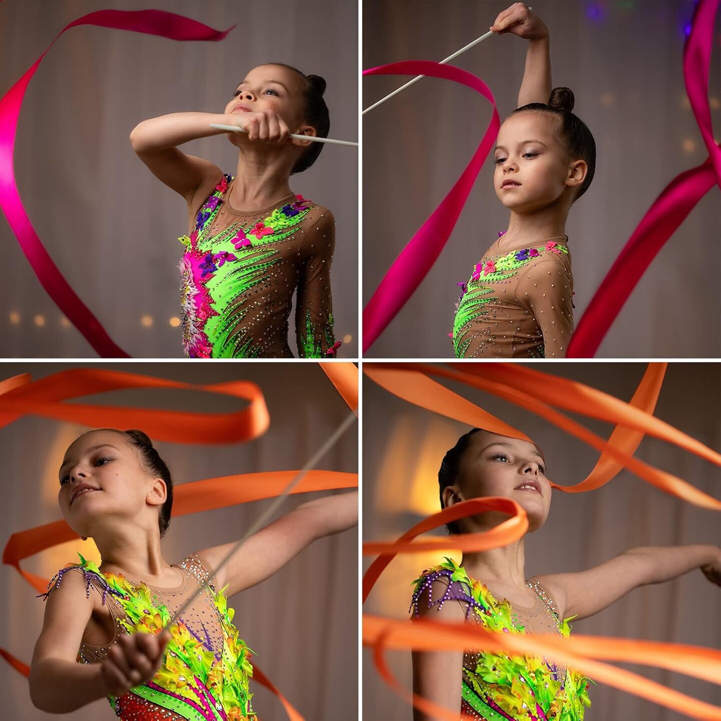 12pcs Dance Ribbons, Rainbow Gymnastics Ribbon Wands for Kids Dancer
