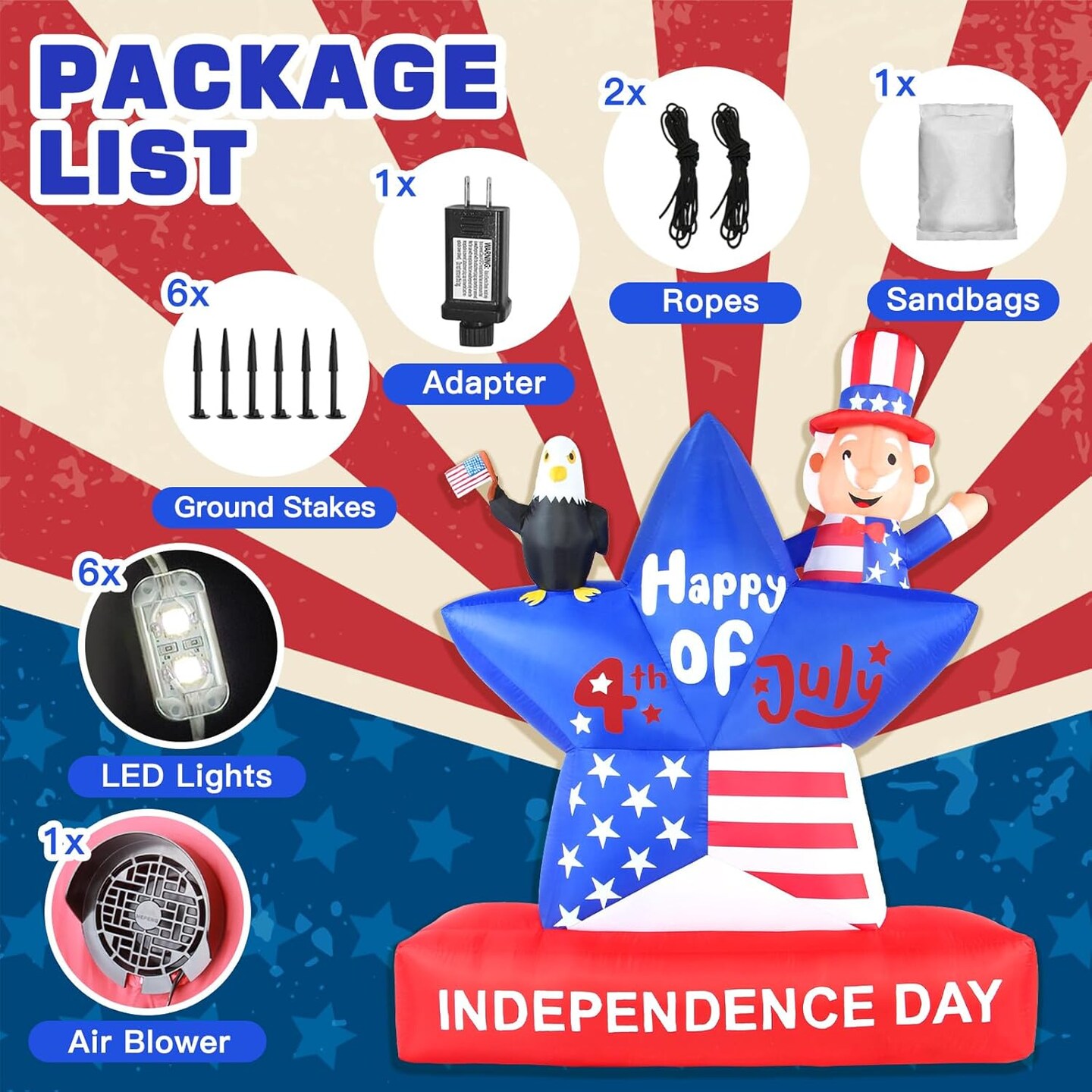 6 FT 4th of July Inflatables Outdoor Decorations Fourth of July