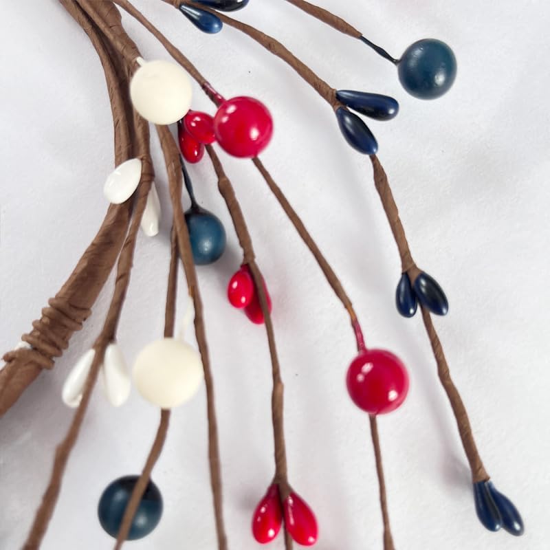 4PCS Mini Wreath Red White & Blue Star Mixed Berries & Pip Berry Candle Rings 4 inch