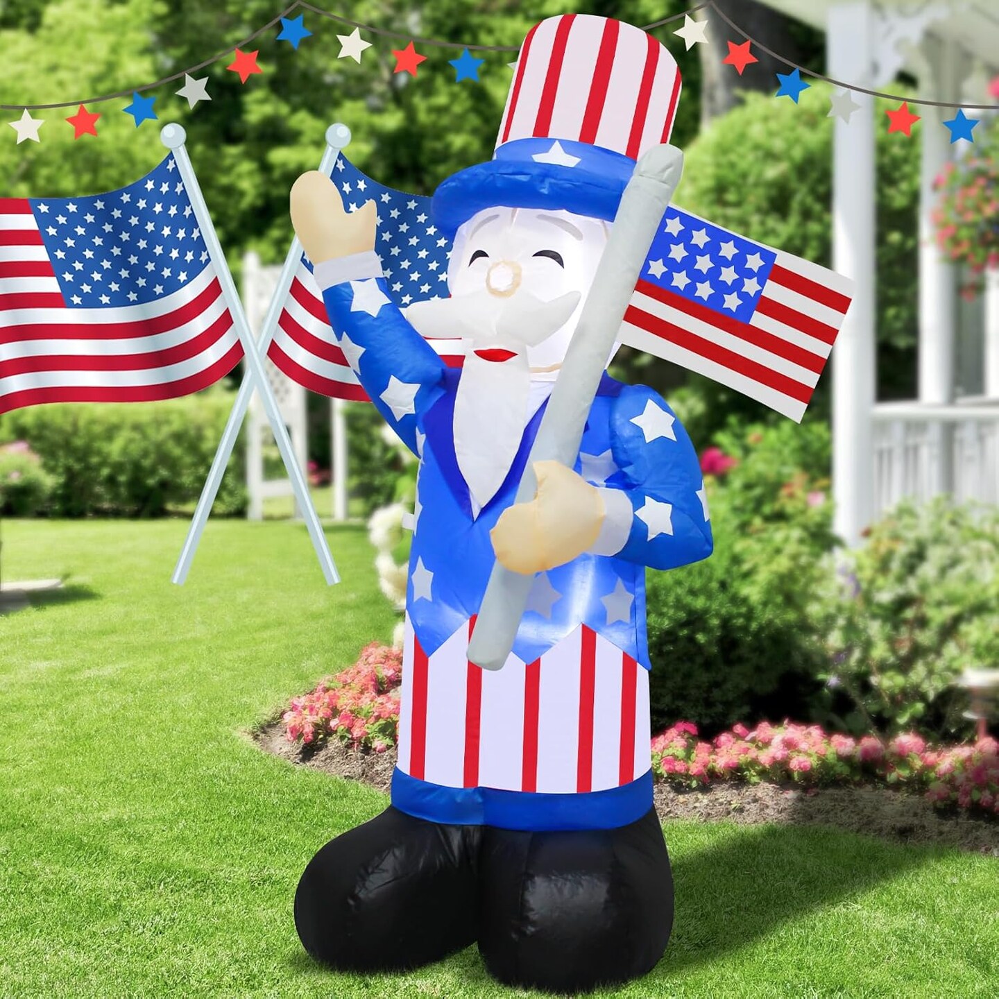 4 Ft Patriotic Independence Day Inflatable Uncle Sam Holding American Flag