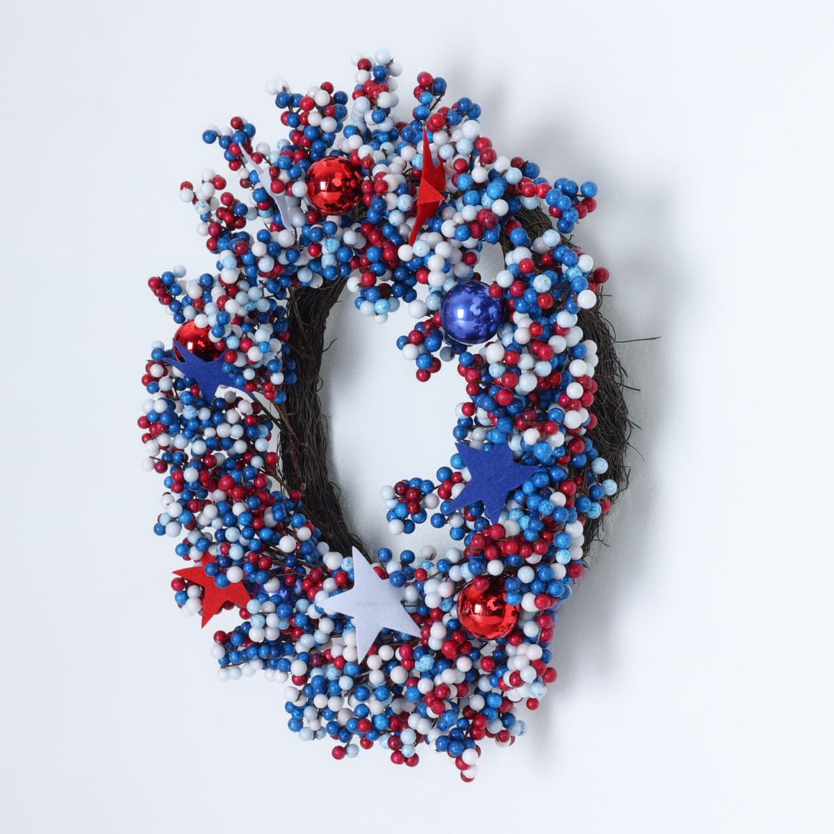 4th of July Wreath for Front Door, Patriotic Wreaths with Red White Blue Colors