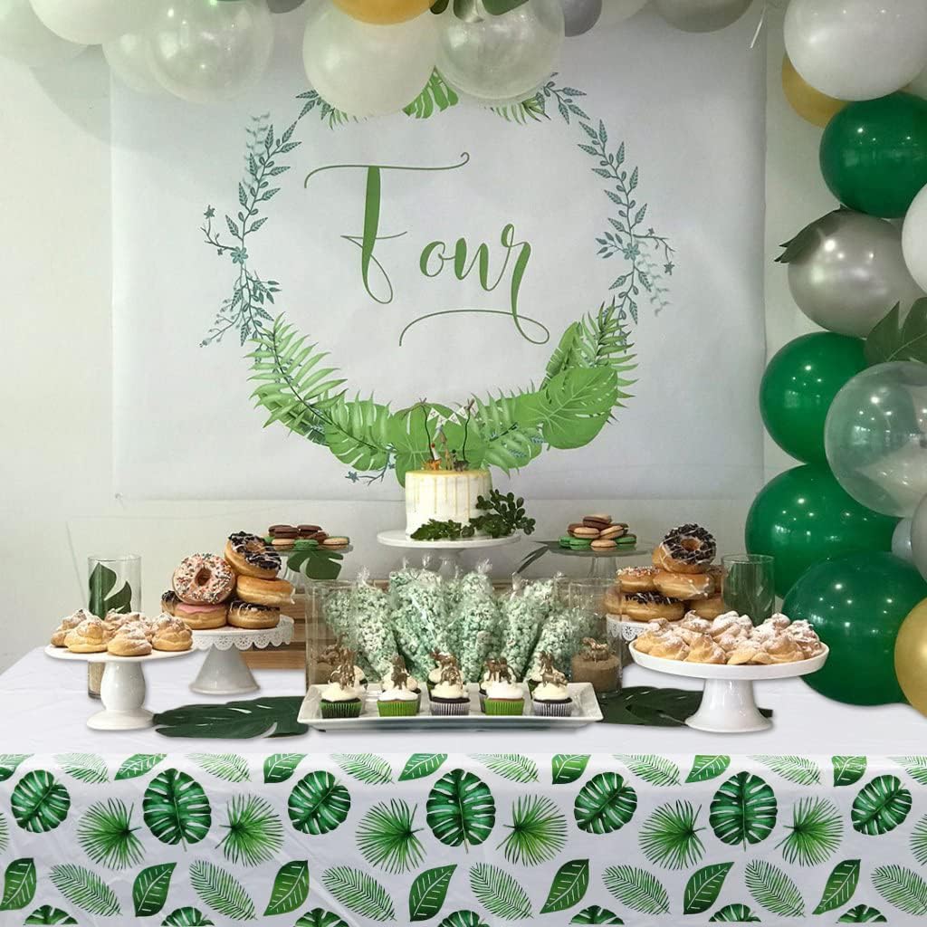 4 Pack Tropical Palm Leaf Tablecloths - 86.6’’x51.2’’ Disposable