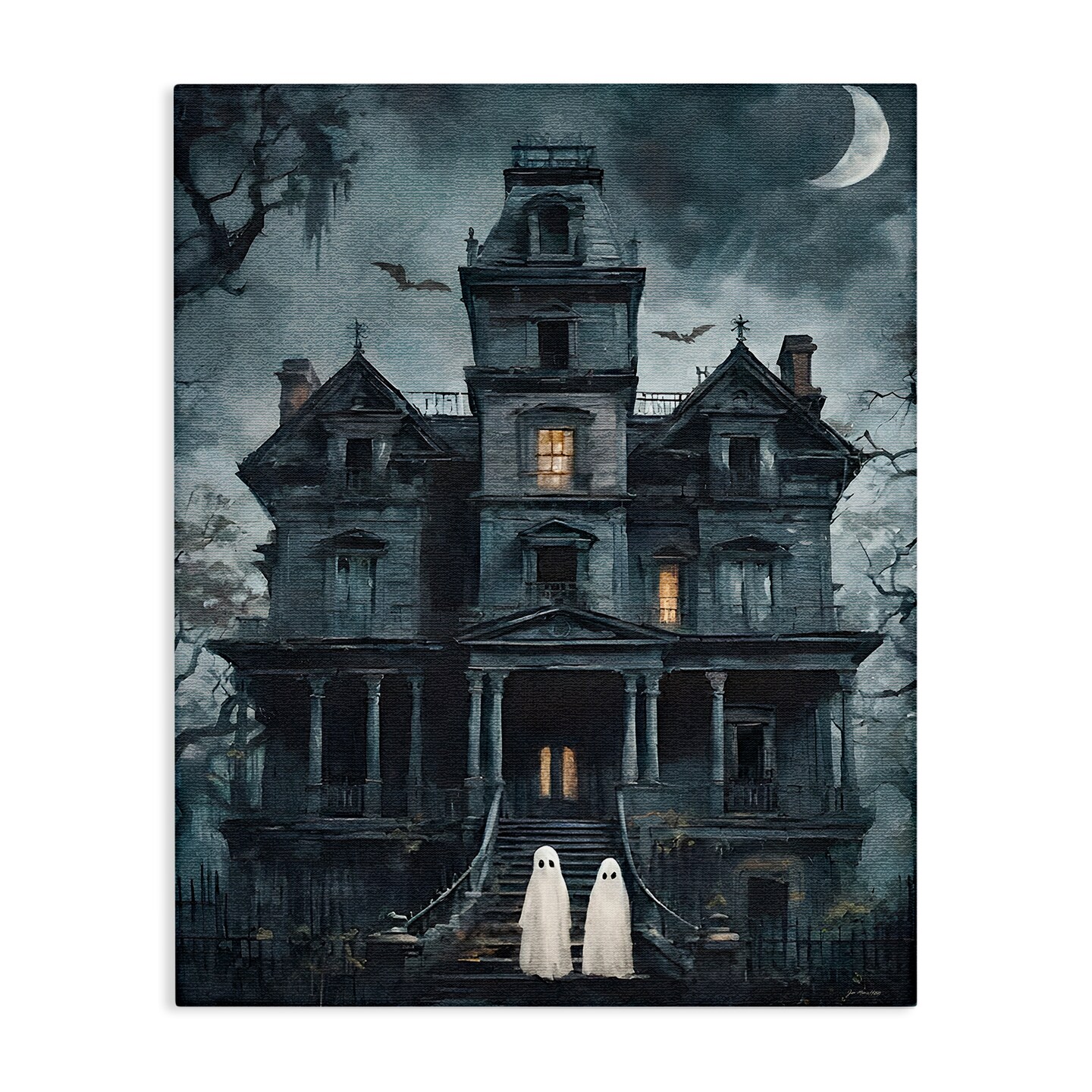 Stupell Industries Ghost Pair &#x26; Haunted Mansion Canvas By Jo Moulton