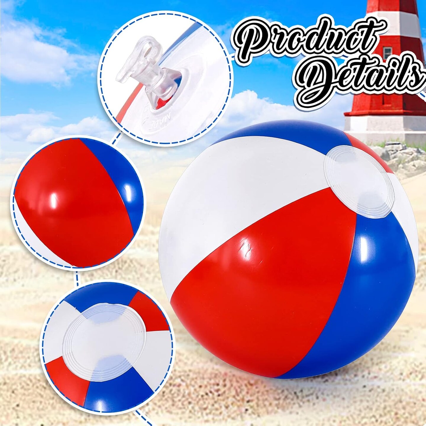 12 Pieces 4th of July Inflatable Beach Balls Red Blue White Patriotic Beach Balls 7.9 Inch