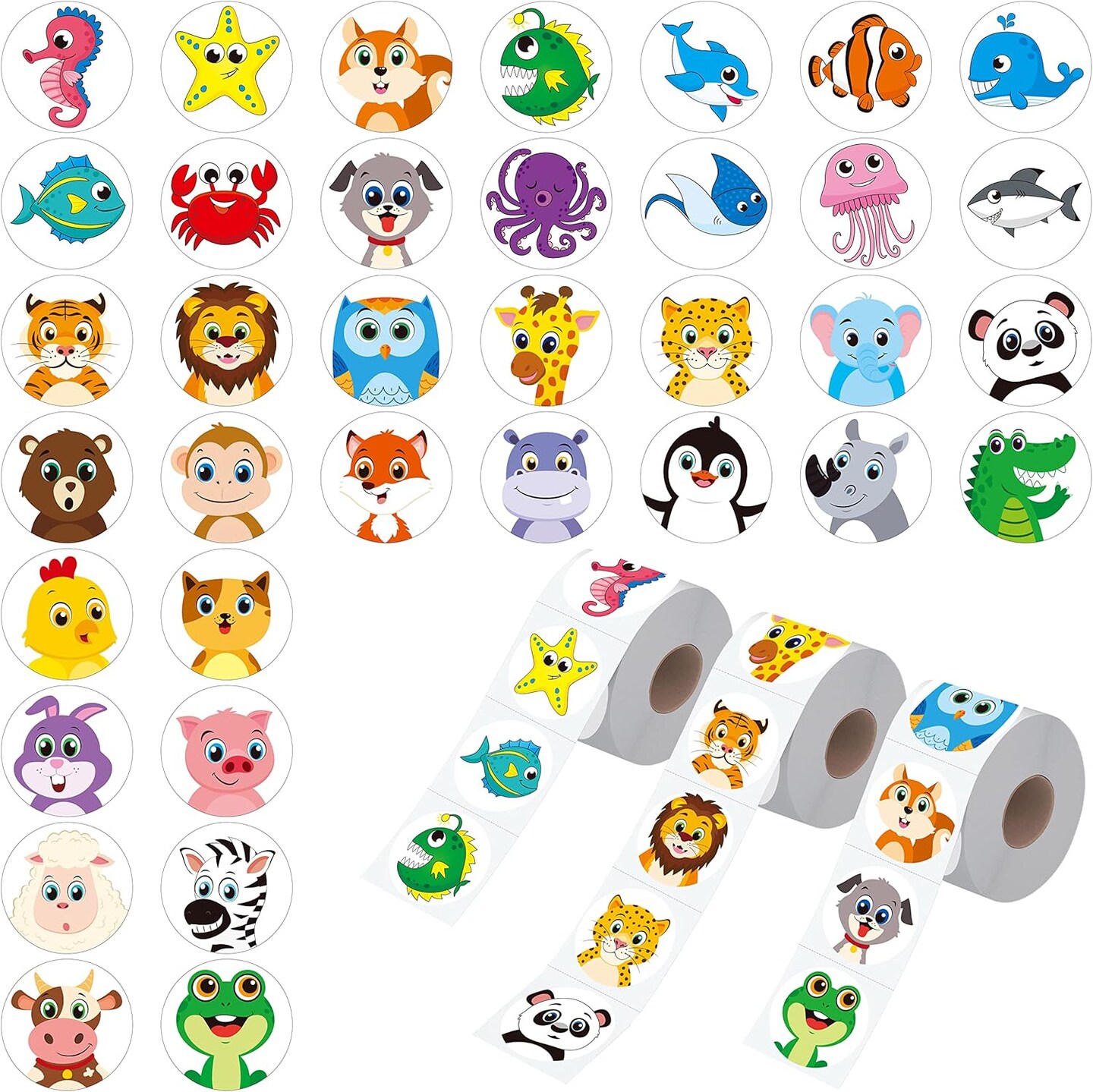 1800 PCS Round Animal Stickers
