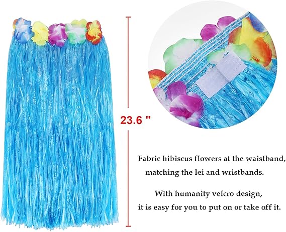 8 Pack Hula Skirt Costume Kit for Hawaii Luau Party