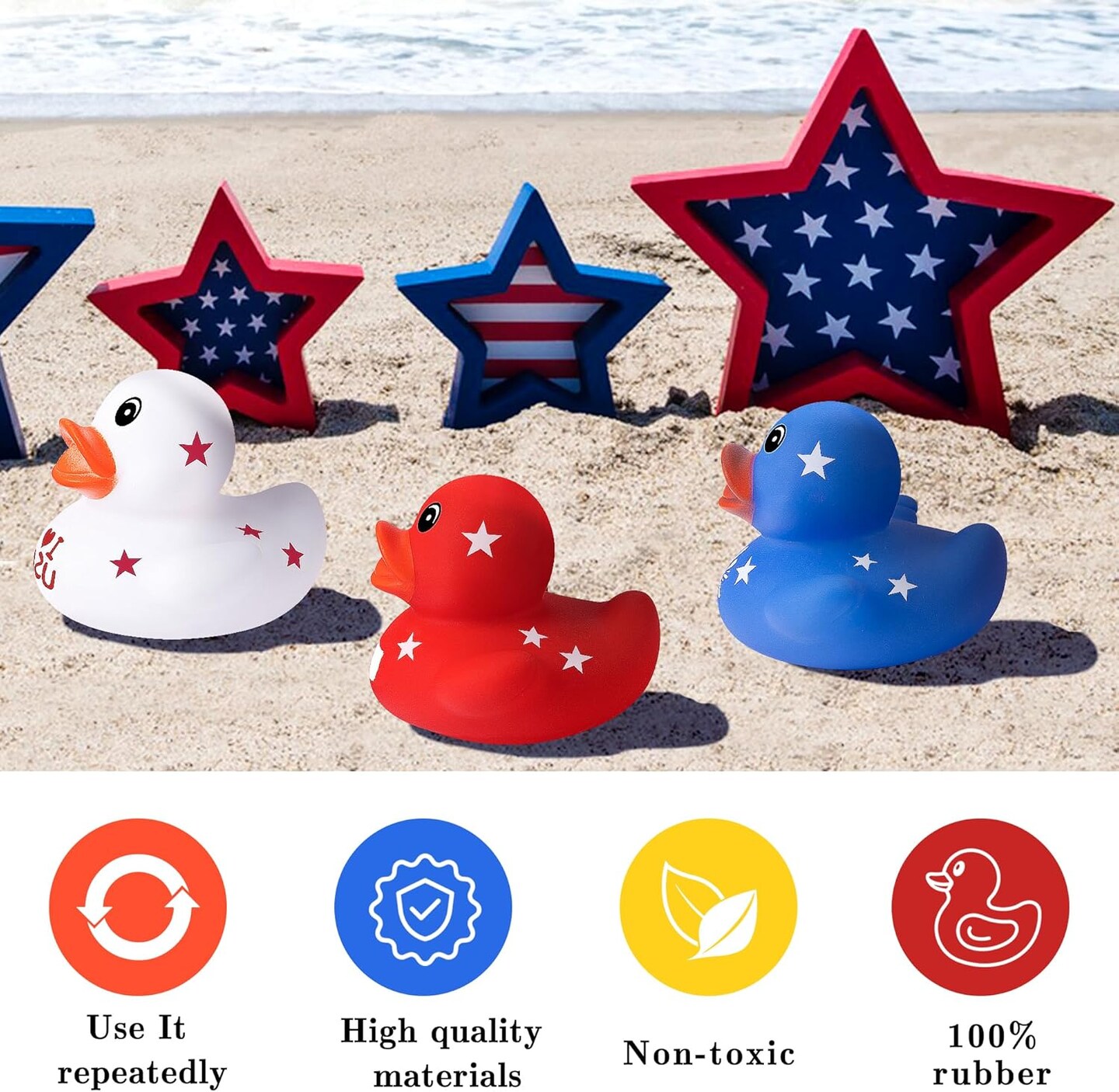 36 Pcs Patriotic Rubber Ducks, 4th of July Rubber Duck,2 Inch Red White Blue Star Float Ducky for Independence Day,Memorial Day Baby Shower Pool Party