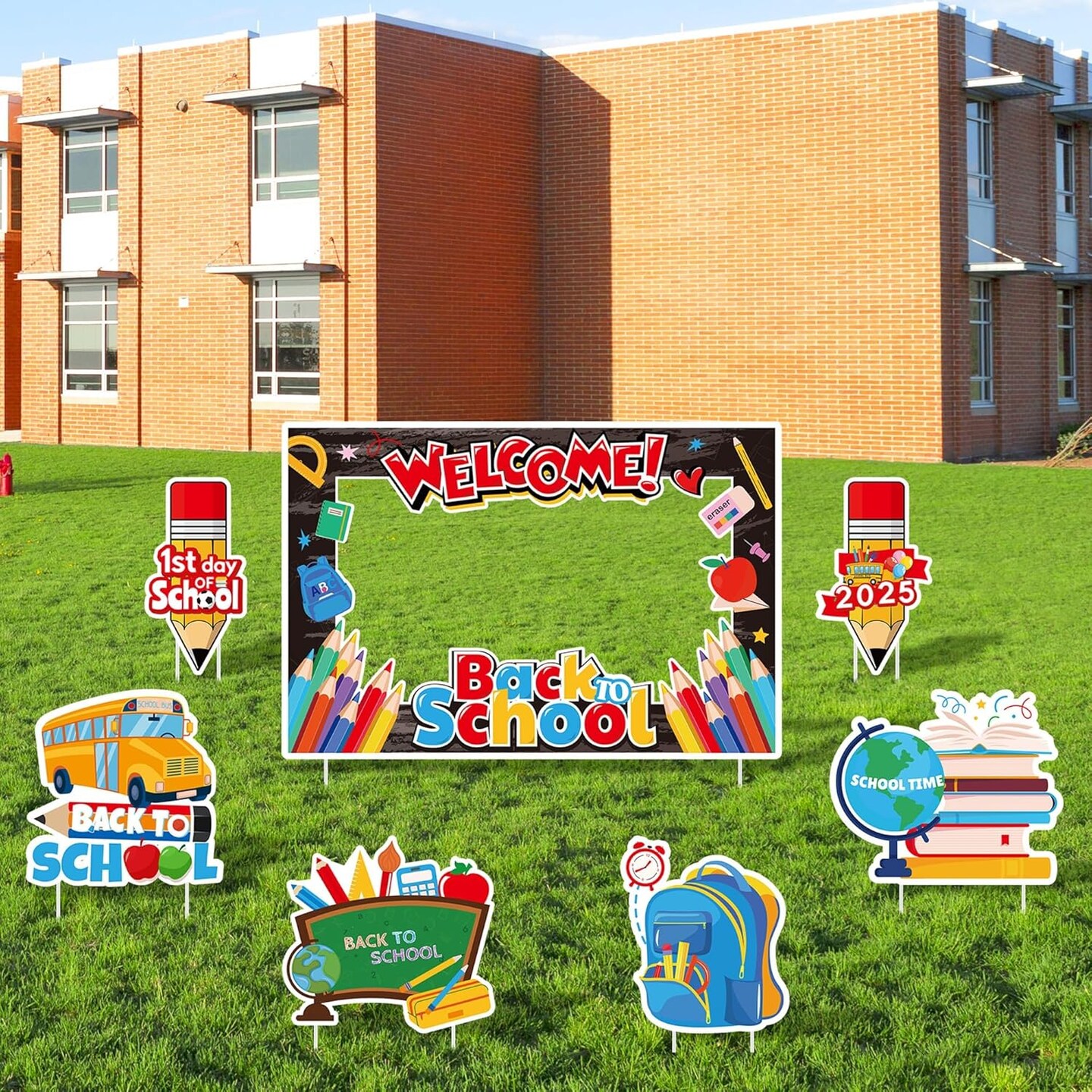7 Pieces Welcome Back to School Yard Signs with Large Blackboard
