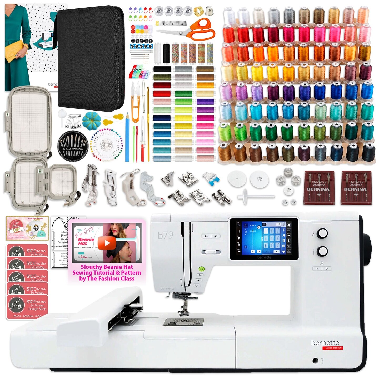 Bernette B79 Sewing & Embroidery Machine with 123 Spools & 200+ Accessories