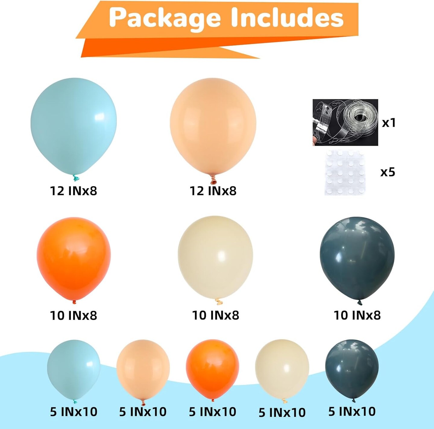 Orange and Blue Balloons Arch Kit (Pastel Teal Orange)
