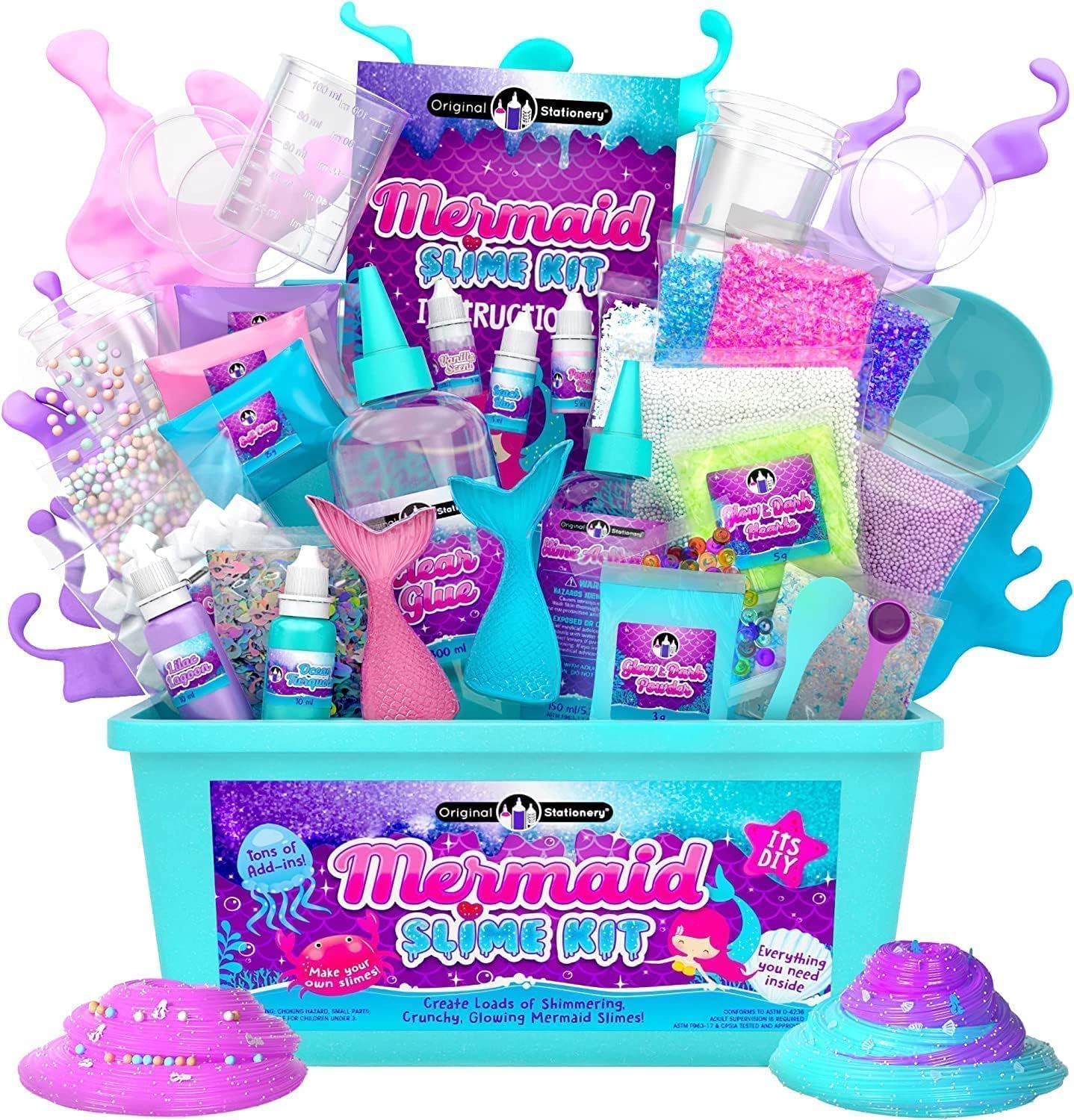 Mermaid Slime Kit - 35 Piece DIY Glow in The Dark Slime with Glitter Add-Ins (Original)