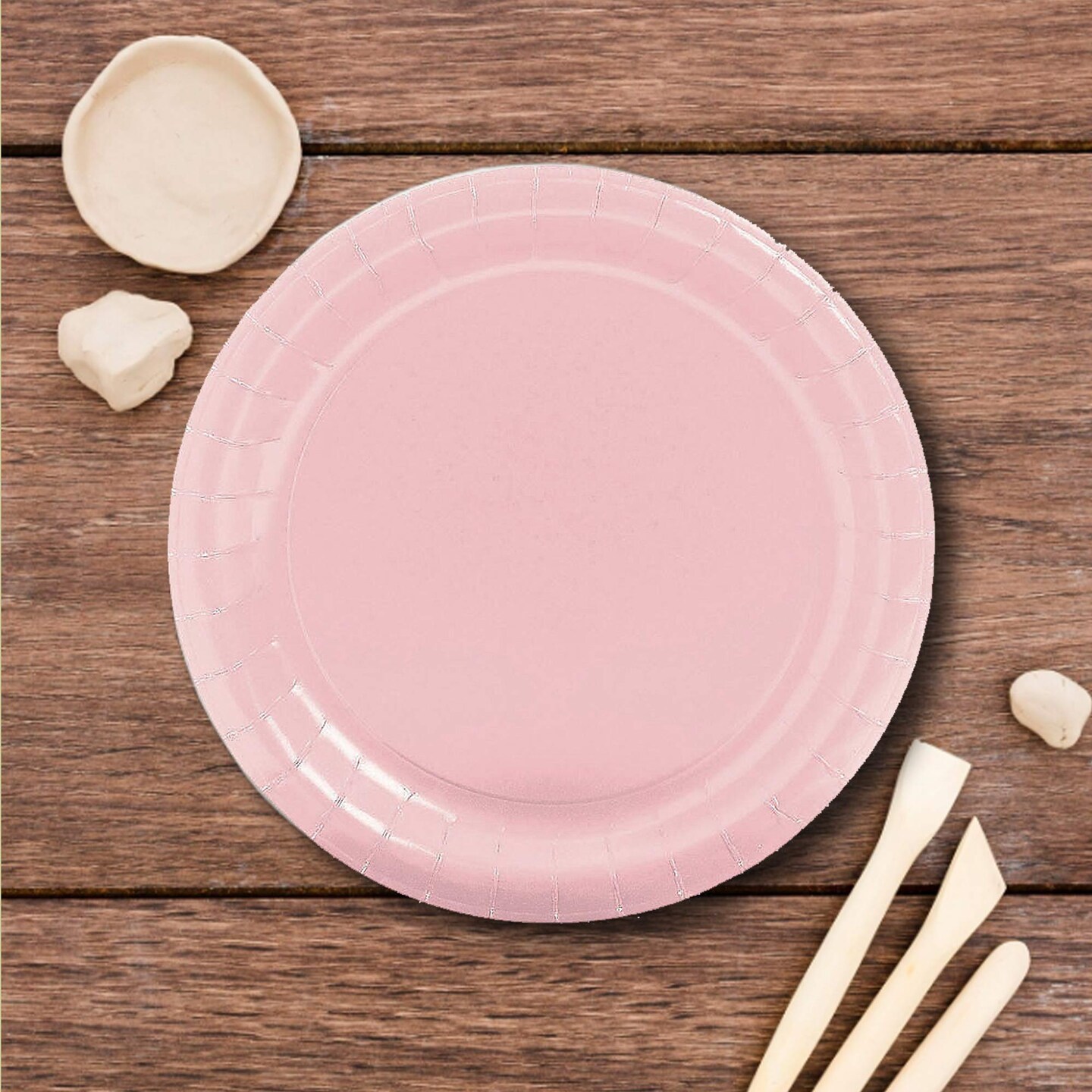 24 Count Light Pink Round Paper Plates 7 Inch for Tea Party Snacks