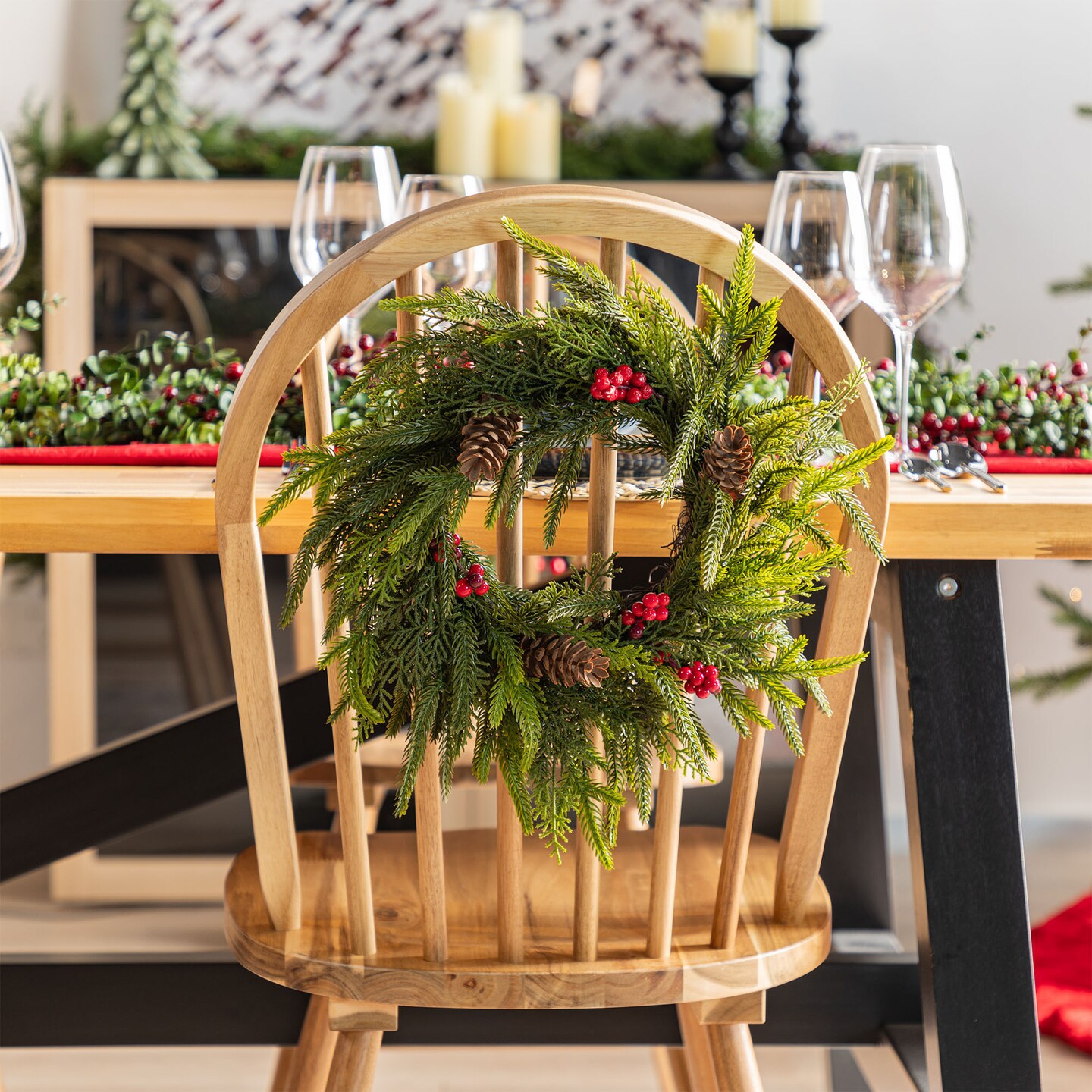 Christmas Wreath/Teardrop/Porch Tree Set with Pinecones and Red Berries