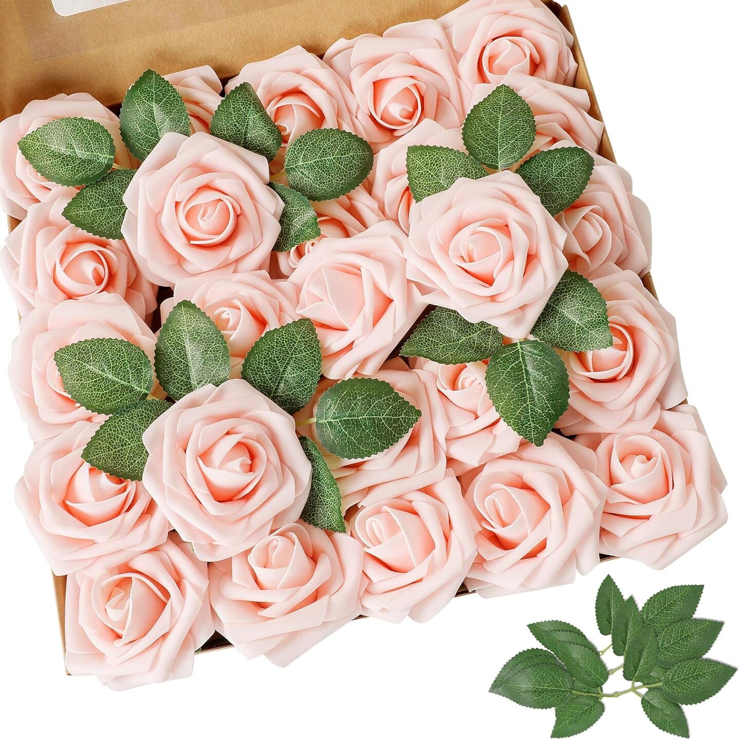 Artificial Flower Blush Pink Rose 25pcs Real Looking Fake Roses w/Stem for DIY Wedding Bouquets Centerpieces Arrangements Party Baby Shower Valentines Day Christmas Tree Decorations