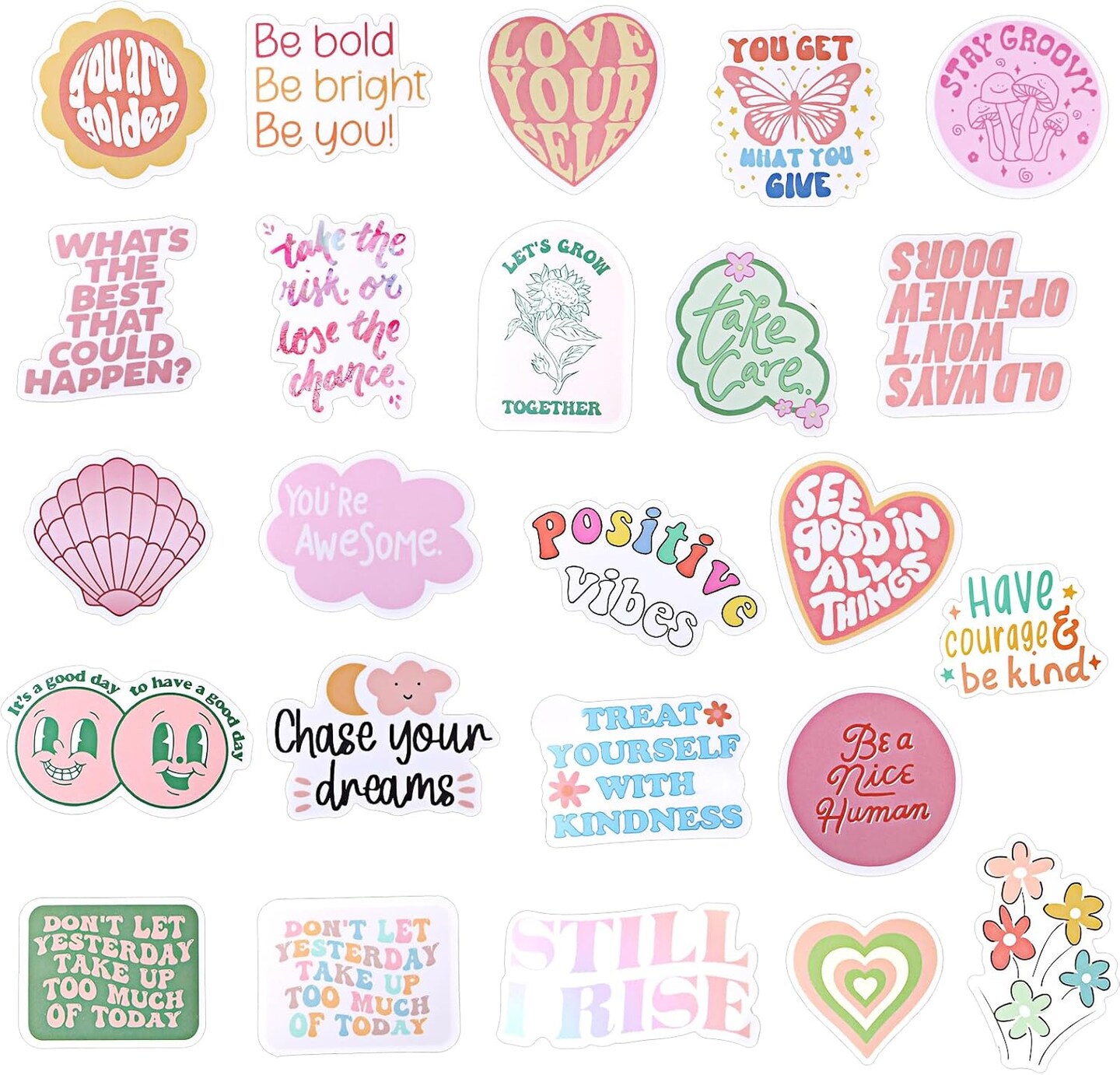 100PCS Cute Preppy Stickers Pink Motivational Vinyl Waterproof Sticker