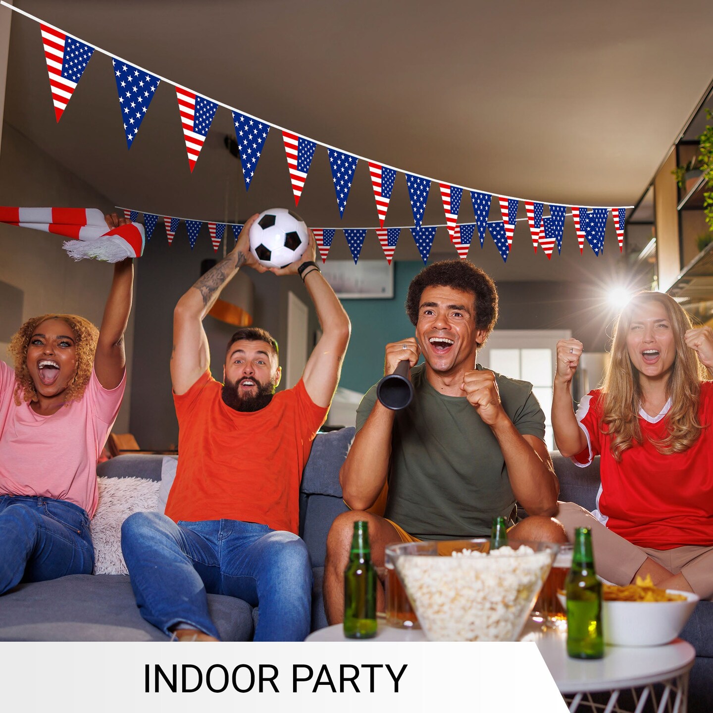 G128 American USA Pennant Banner | Flag 7 x 8 Inch, Full String 9.8 Feet | Printed 150D Polyester, Decorations For Bar, School, Festival Events Celebration (Total 10 PCS)