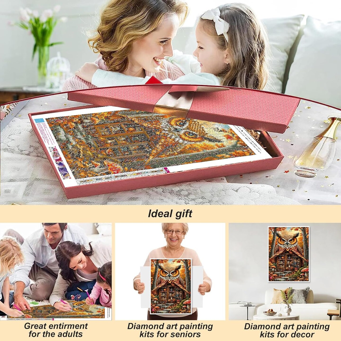 Fall Diamond Art Kits for Adults, Owl Diamond Painting Kits