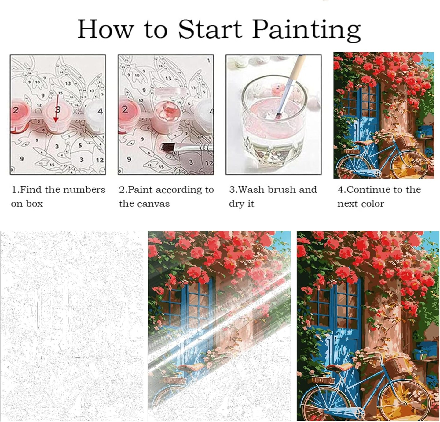 Paint by Numbers for Home Wall Art Decor-Flowers and Bicycles