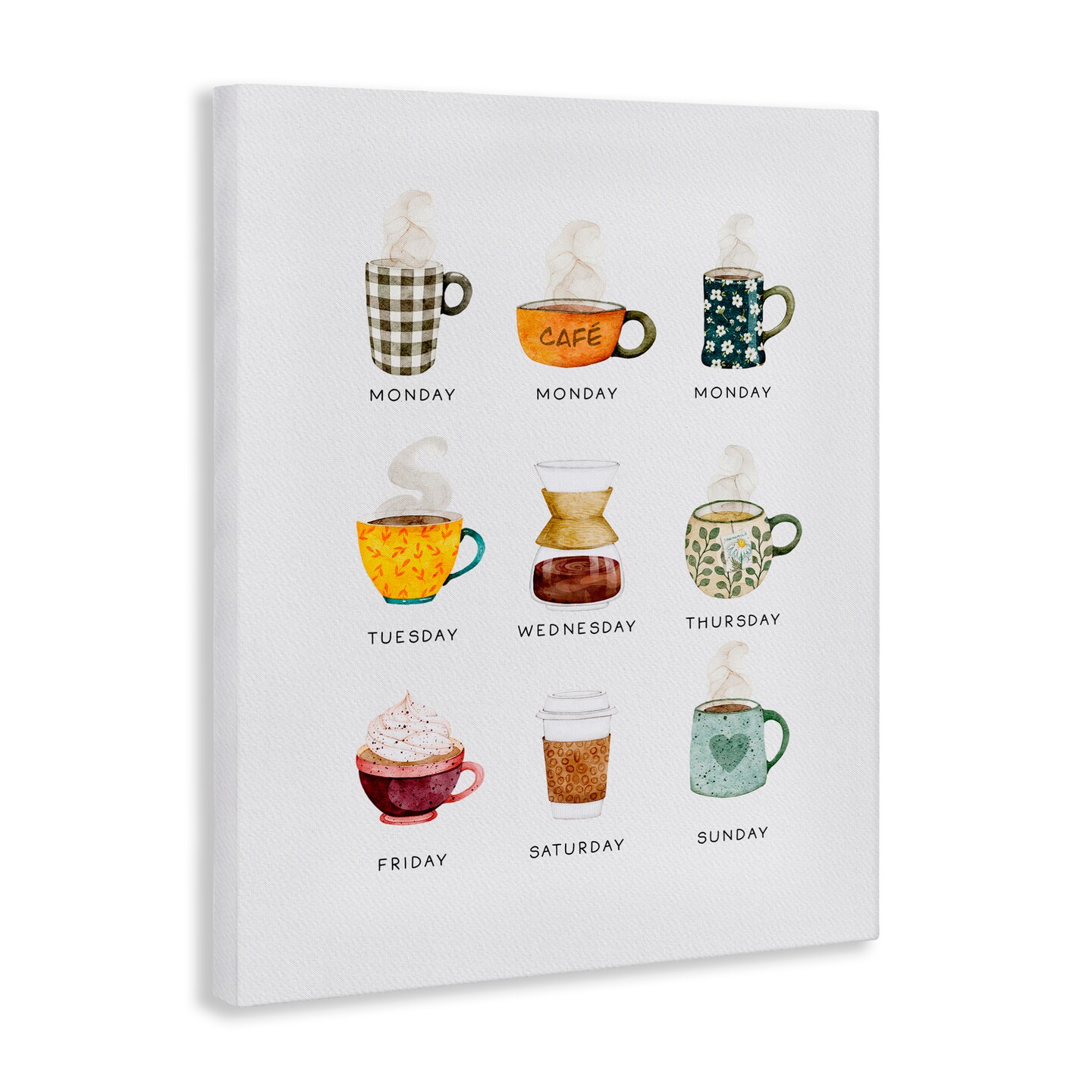 Stupell Industries Days of Week Coffee Mugs Canvas By Joy Hall