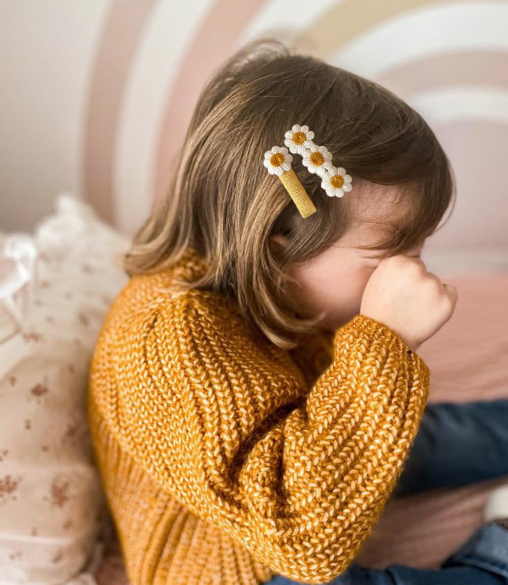 2" Daisy Flowers Hair Clips for Girls, 12 Pcs Cotton Fully Lined Alligator Clips