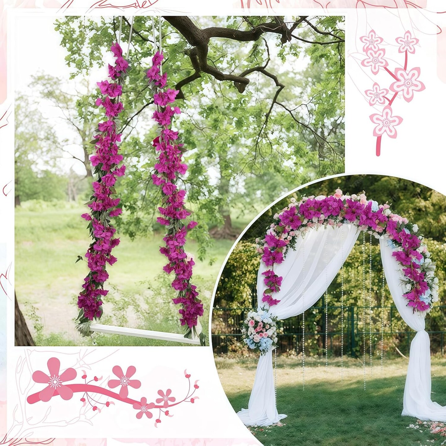 Purple Bougainvillea Artificial Flower Garland 5.9FT