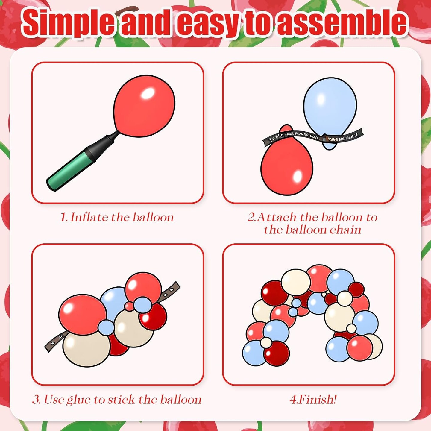 Blue and Red Cherry Balloon Garland Arch Kit, Red Blue White Sand Green Long Balloons