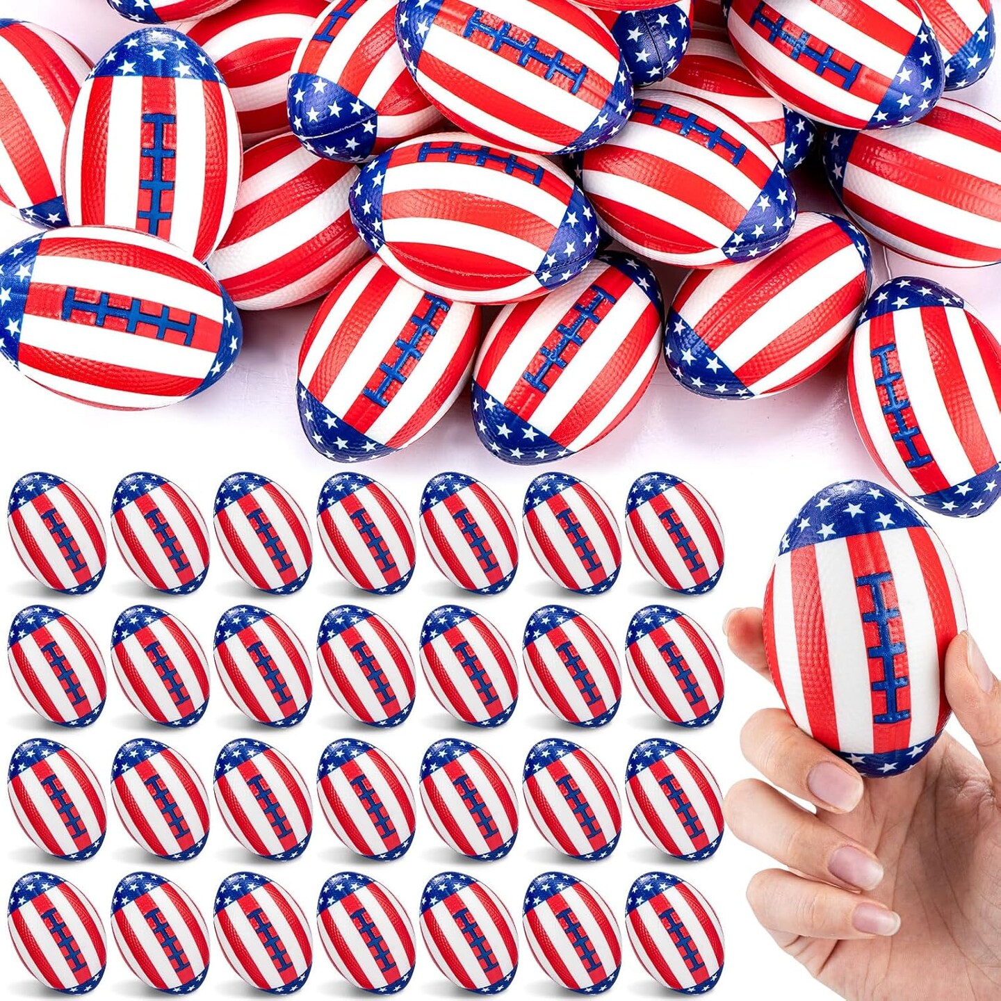 48 Pcs 4th of July Football Stress Ball 3.35 Inch Mini Independence Day Foam Patriotic Relief Toys