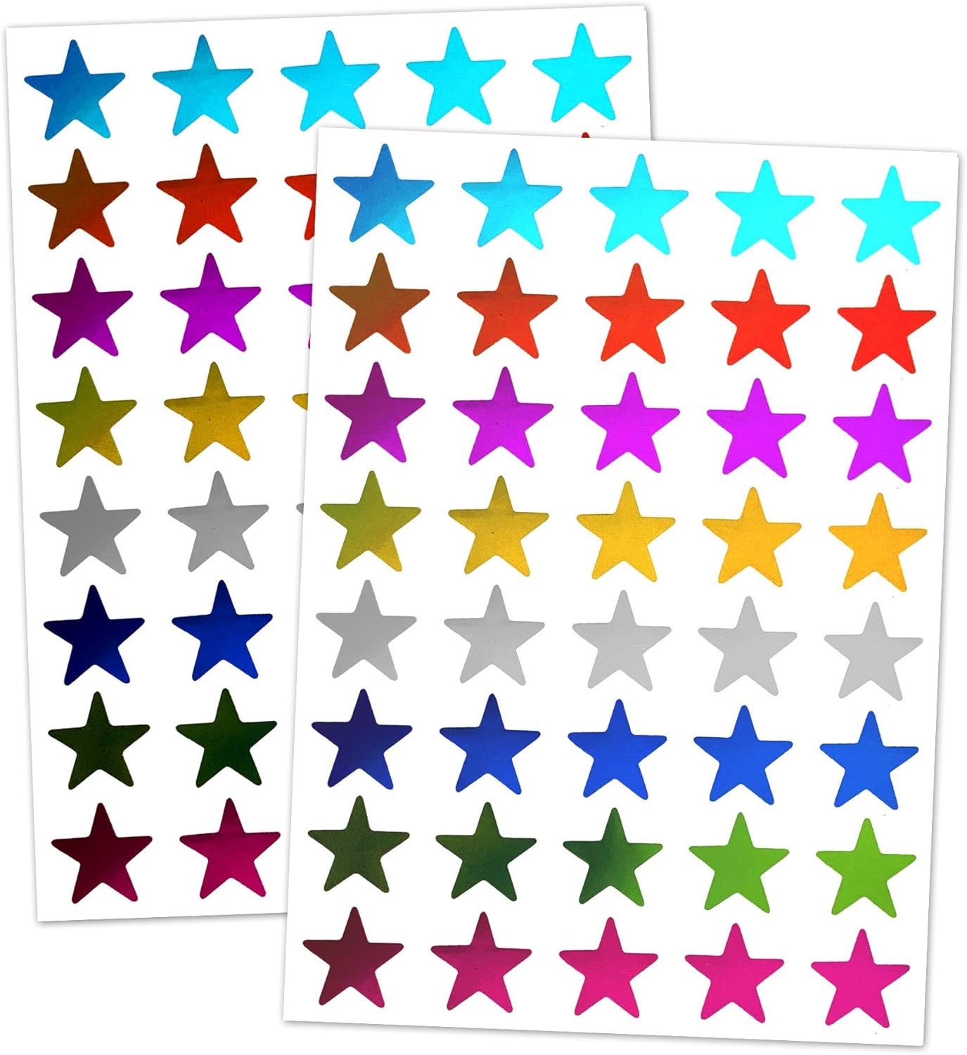 8 Colors - 1000 Pack (0.6" Diameter), Foil Star Metallic Stickers