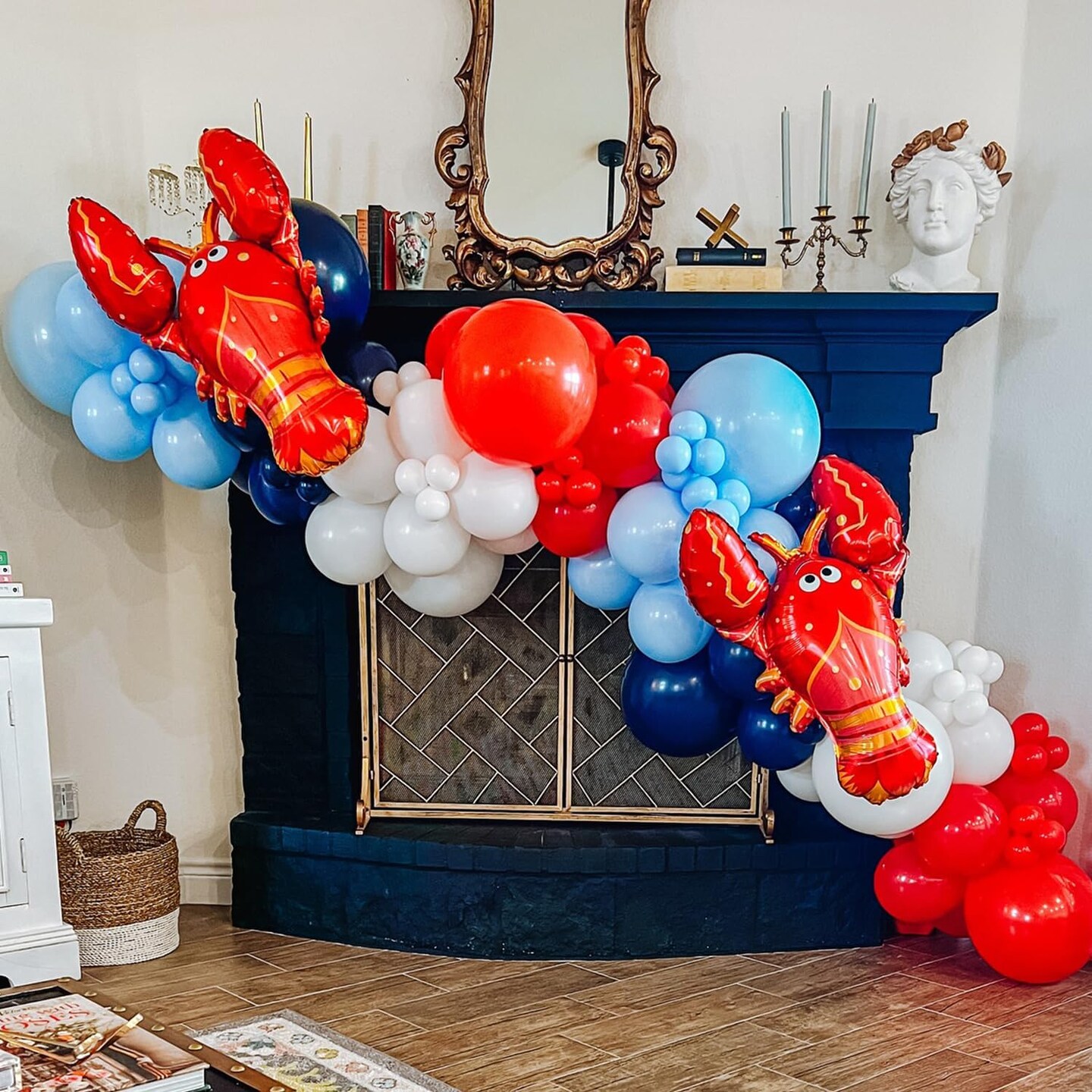 Crawfish Balloon Garland Arch Kit 143Pcs Red Blue White Balloons with Crawfish Lobster Foil Balloons(Red Blue)