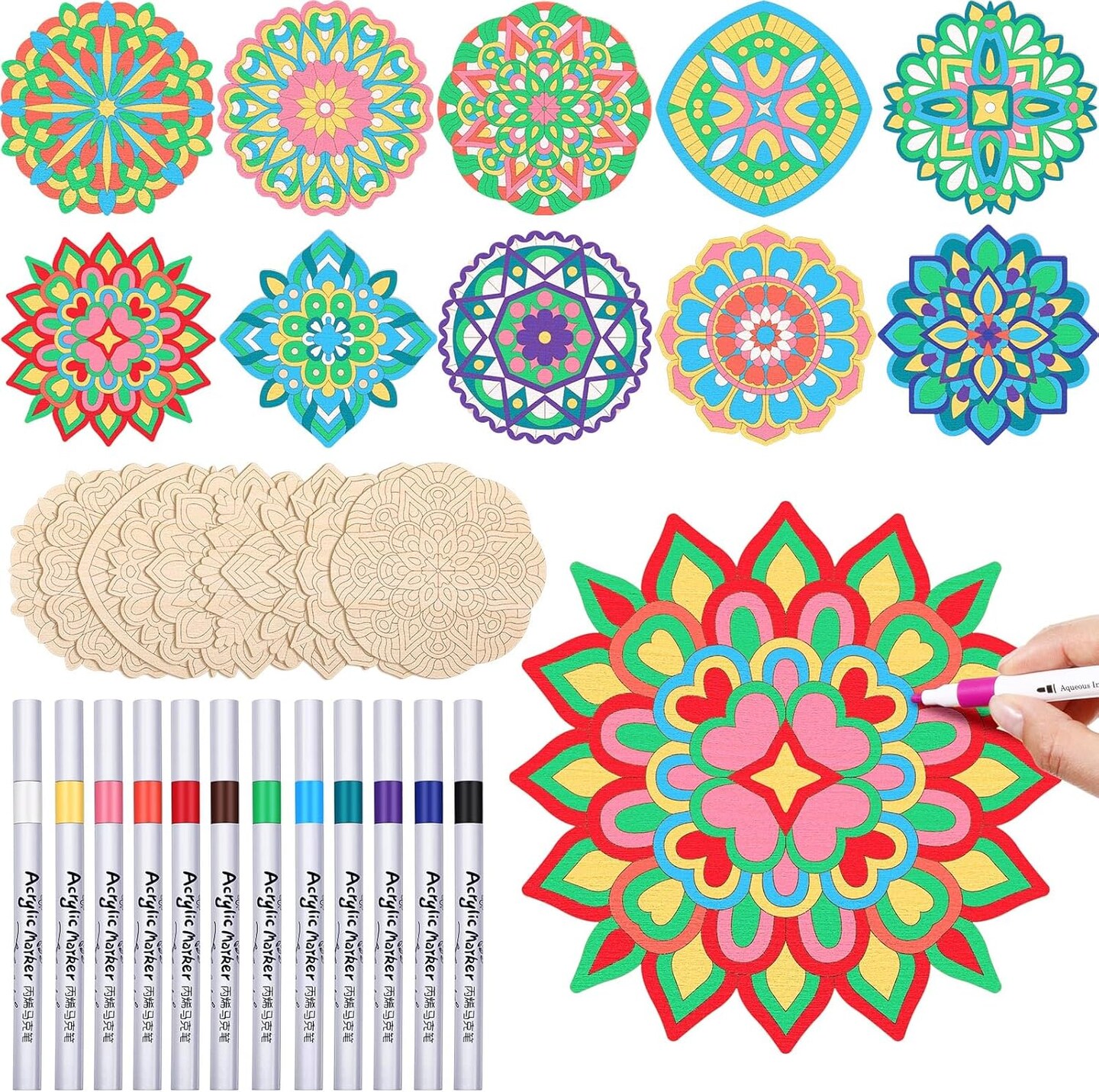 22 Pack DIY Wooden Mandala Art Set | Michaels