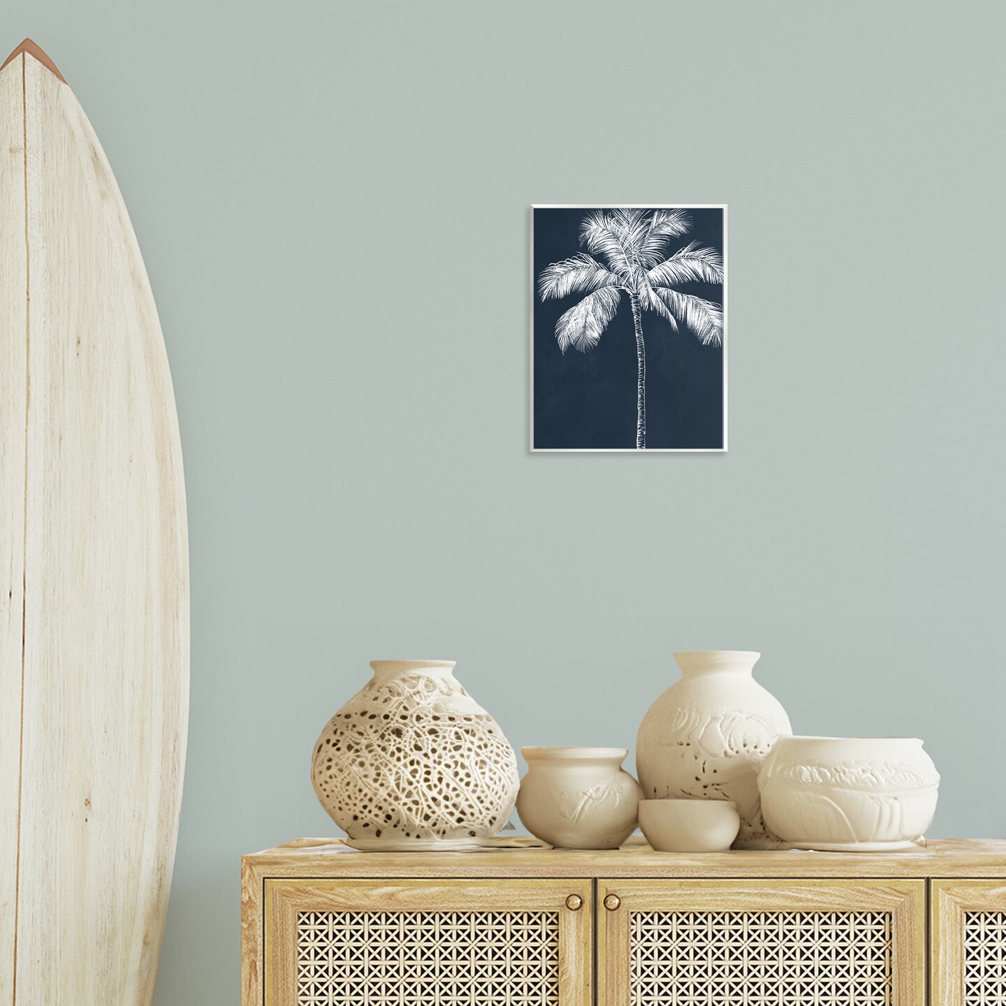 Stupell Industries Blue Palm White Tree Wall Plaque By Leah Noel Art