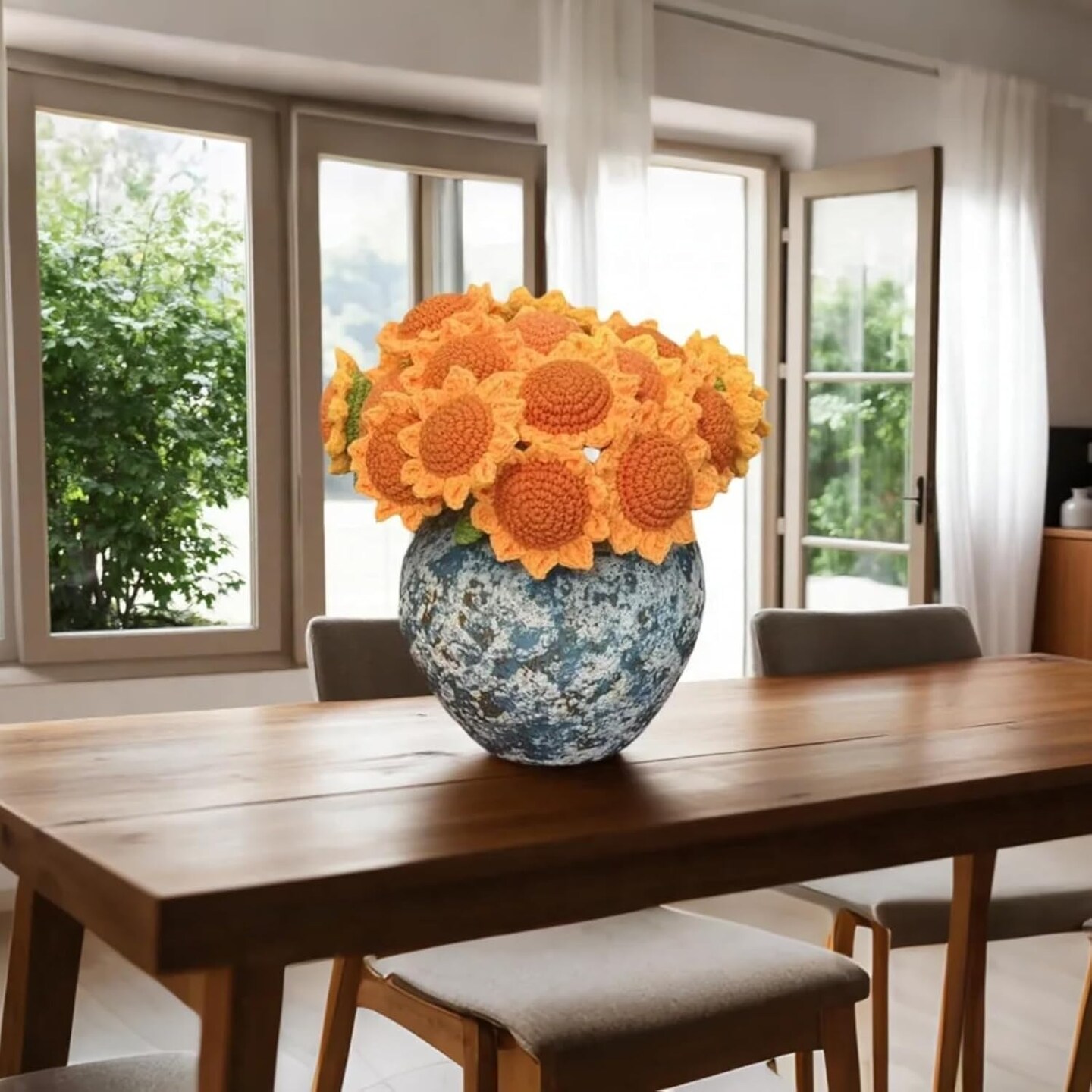 3pcs Handmade Crochet Sunflower Bouquet