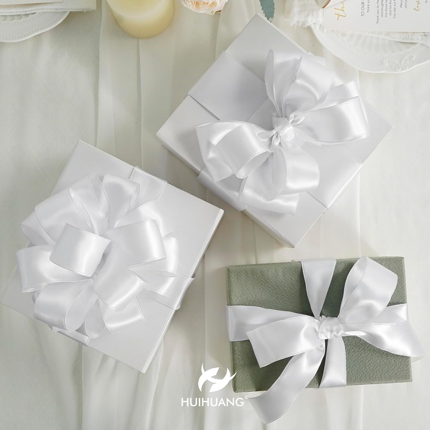 White Wired Satin Ribbon 2.5 inch Double-Faced Satin