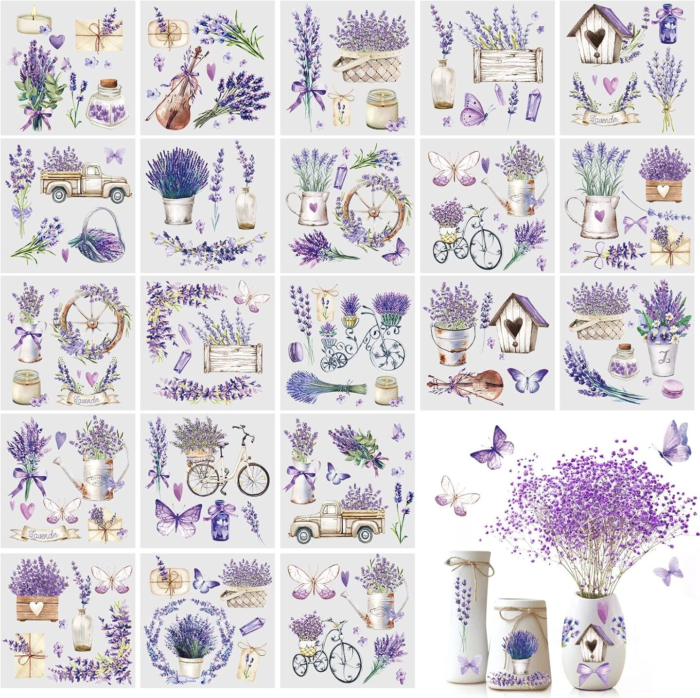 20 Sheets Lavender Rub on Transfers for Crafts (purple) 5.91 inches x 5.91 inches