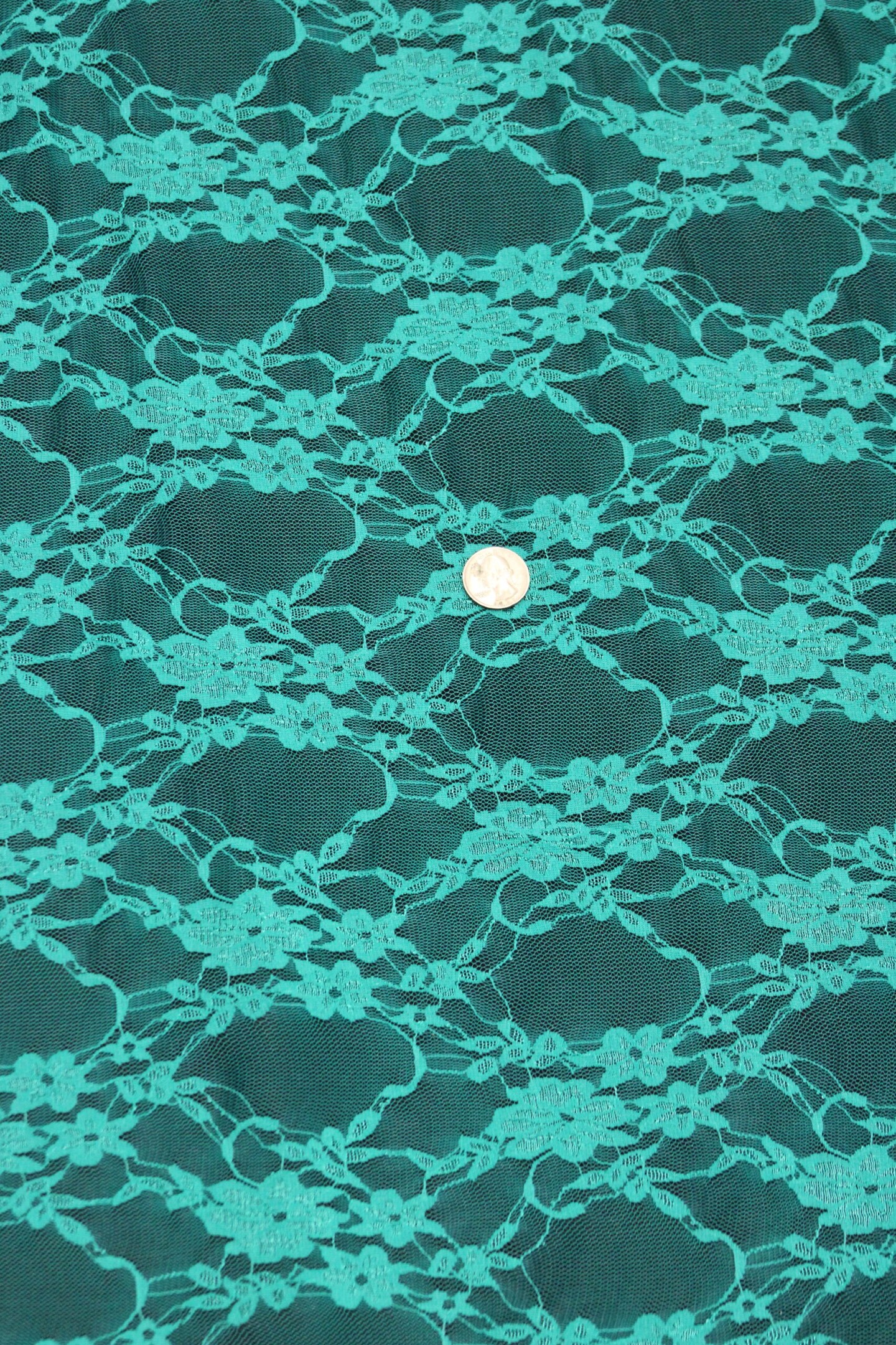 1 Yard Jade Green Floral Stretch Lace Fabric 4-Way Sheer Shimmery Vintage Look 58/60&#x2033; Wide