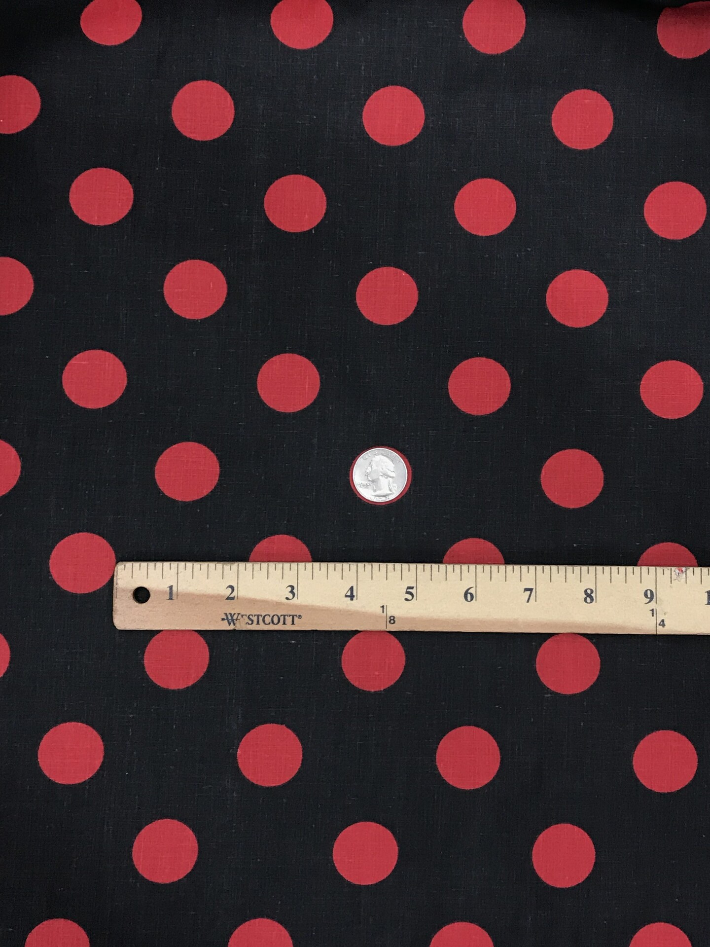 1 yard Black Poly Cotton Fabric with Red Dots for Dresses Crafts Costumes 59/60″ Width