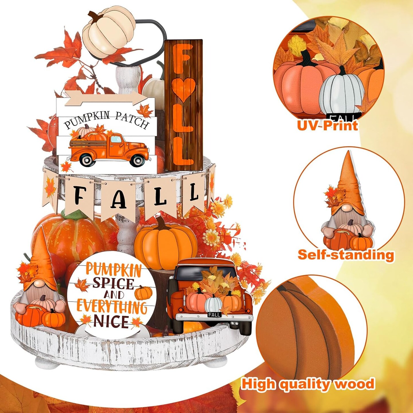 13 Pieces Fall Tiered Tray Decor Set Autumn Farmhouse Decor