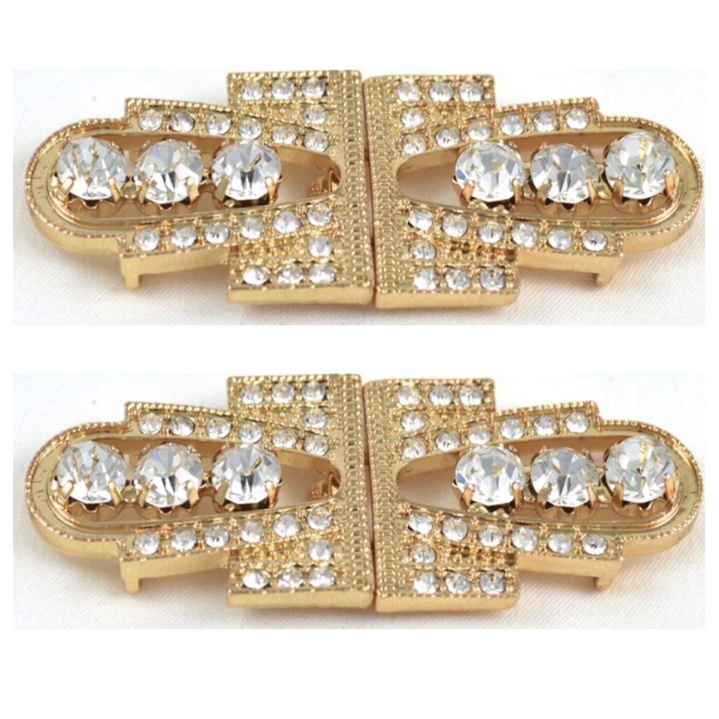 1 Buckle Gold Rhinestone Clasp 2.6" Vintage Hook Closure for Coats, Invitations & Gift Boxes