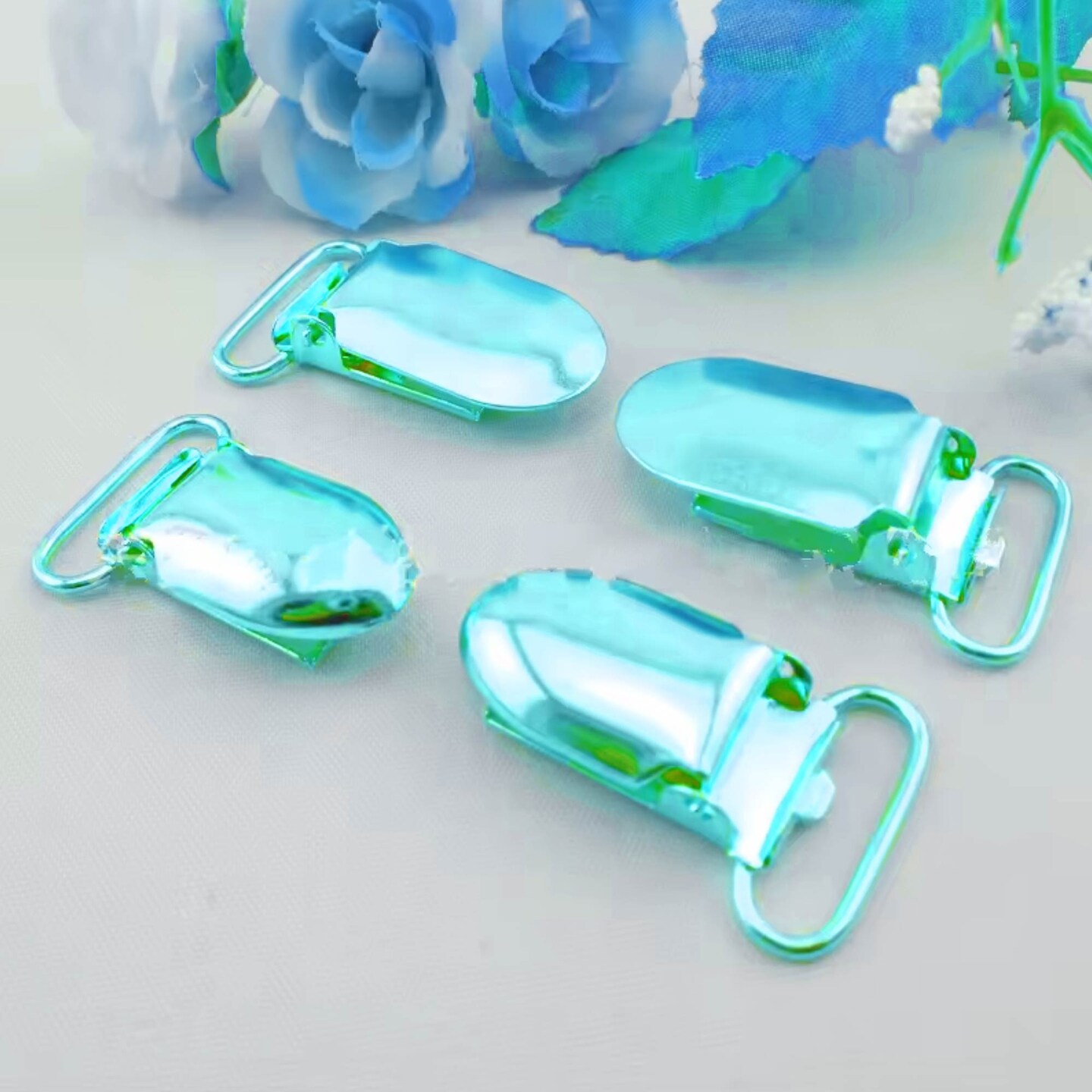 1 Dozen Metal Suspender Clips Colorful Durable Plastic Grip Sewing Clips Size 1 Inch Aqua Color