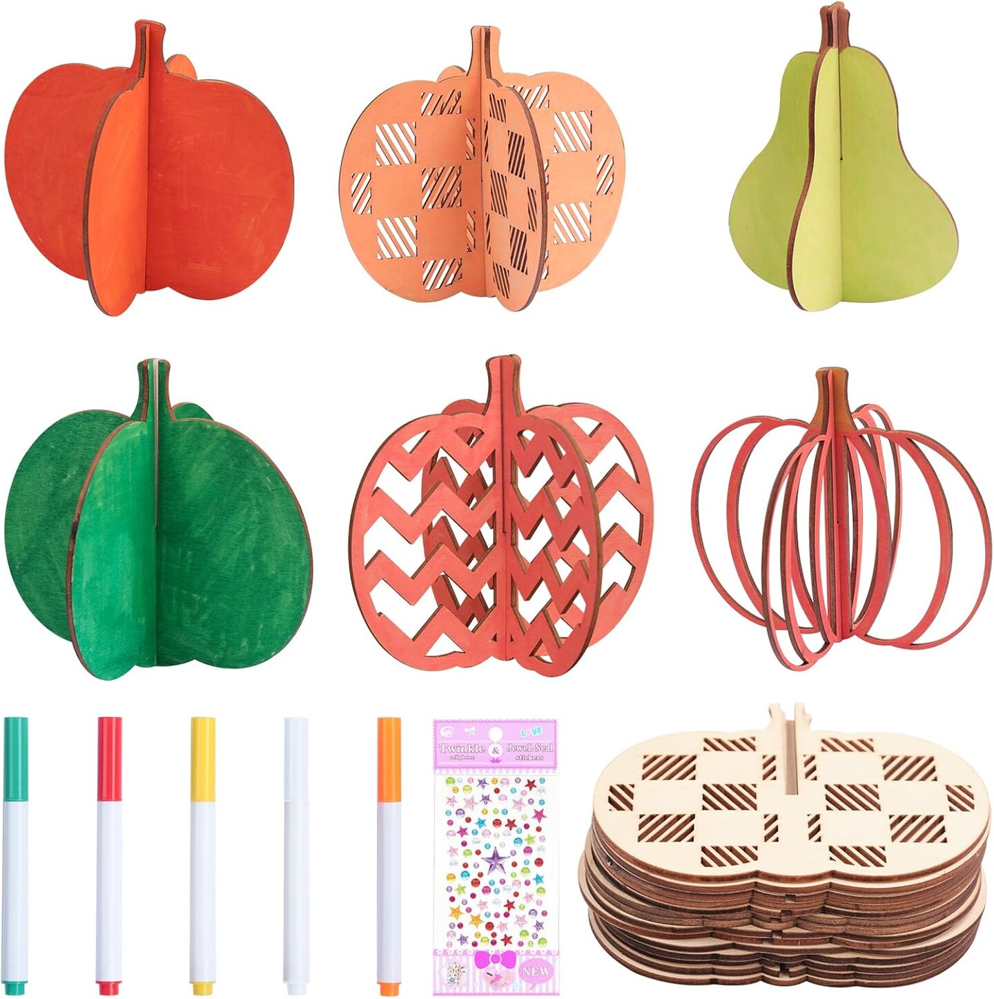 12Set 3D Pumpkin Wood Crafts to Paint, Thanksgiving Pumpkin Wood DIY