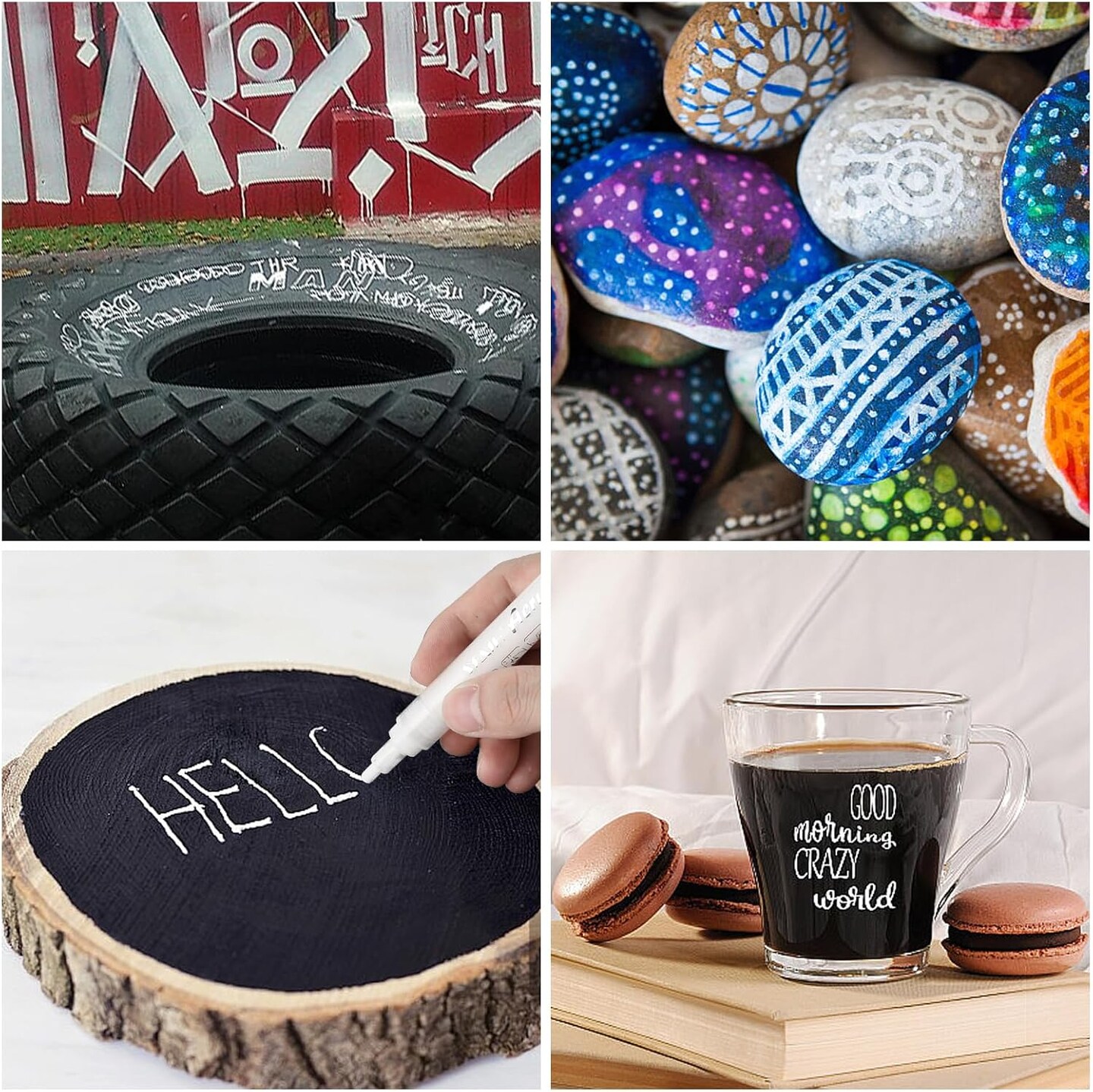 8-Pack White Acrylic Paint Pens – Medium (2–3mm) & Extra Fine (0.7mm) Tips for Multi-Surface Art, DIY Crafts, Rock Painting, Wood, Metal, Fabric, Glass & Ceramic