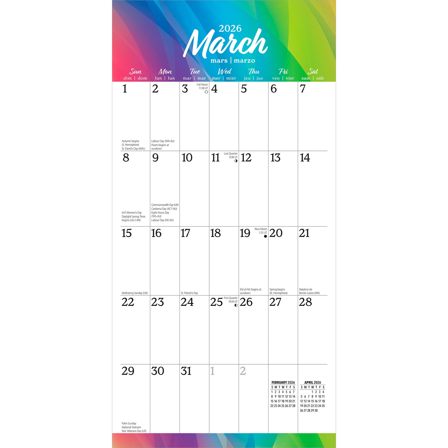 Big &#x26; Bright Large Print | 2026 12 x 24 Inch (Hanging) Monthly Square Wall Calendar | Matte Paper | Plastic-Free