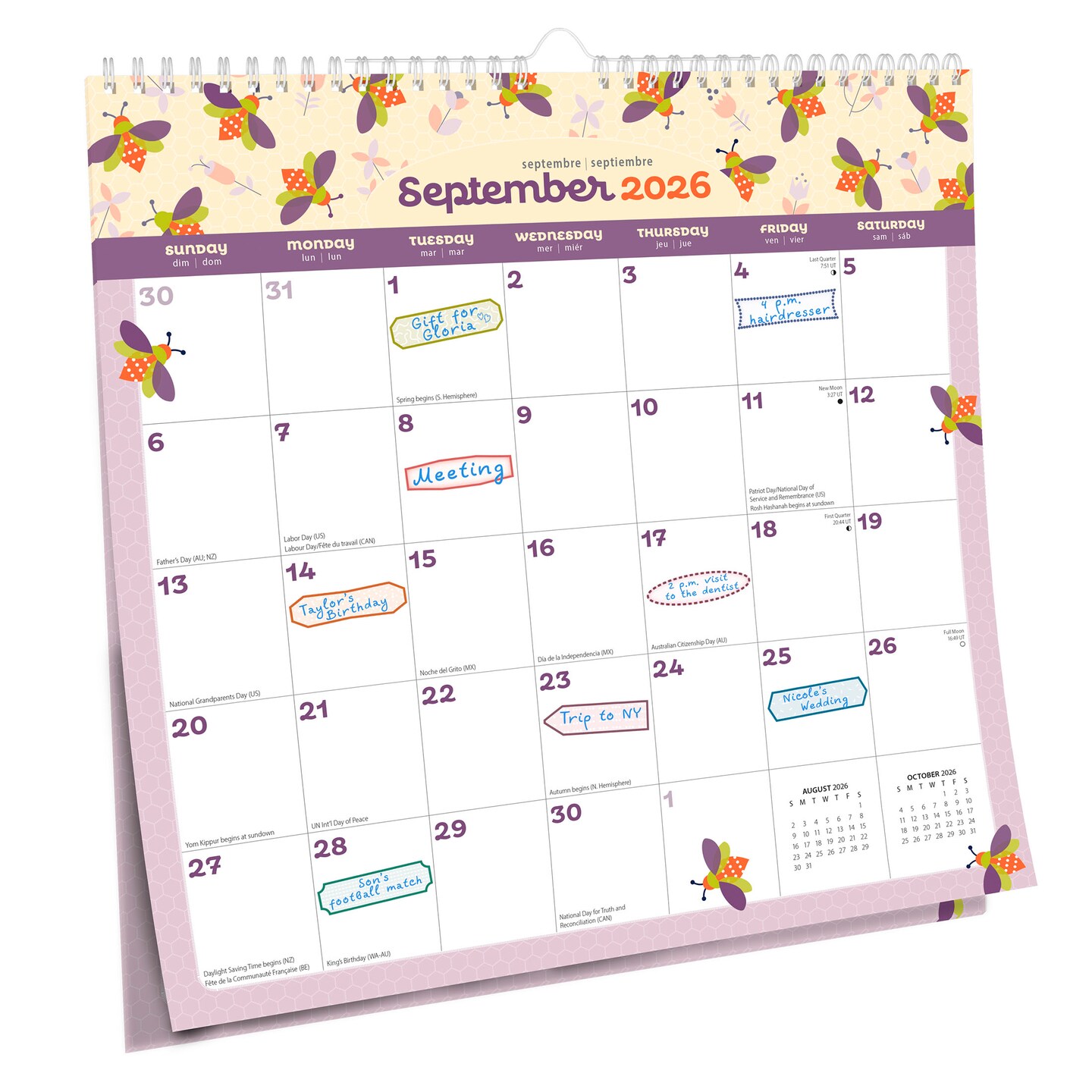 Busy Bees | 2026 12 x 12 Inch (Hanging) Monthly Square Wire-O Calendar | Sticker Sheet