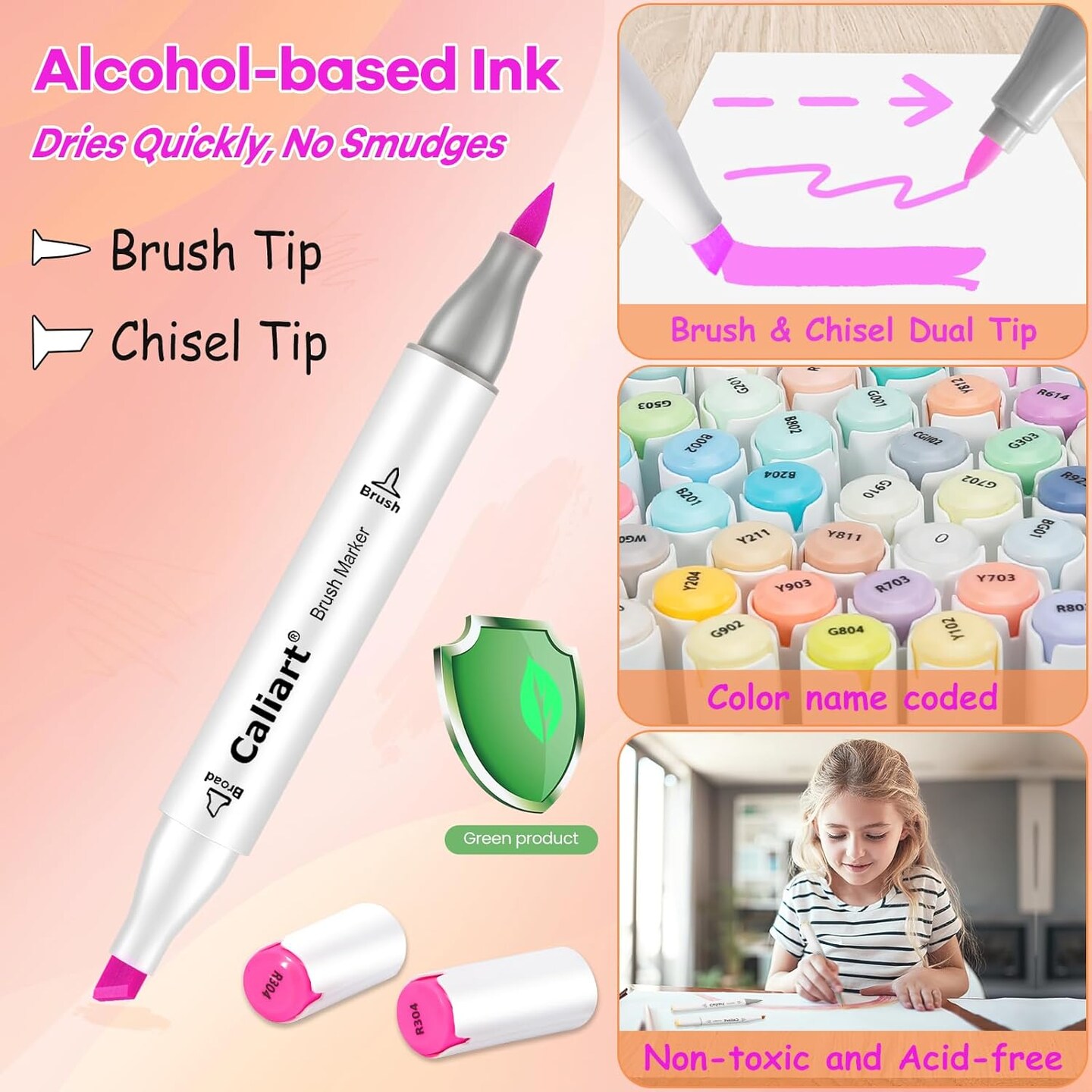 Pastel Alcohol Markers Brush Tip 61 Colors, Dual Tip Chisel & Brush Set Permanent Art Markers with Case for Artists Adult Coloring Books Illustration Drawing Supplies Gifts, Colorless Blender